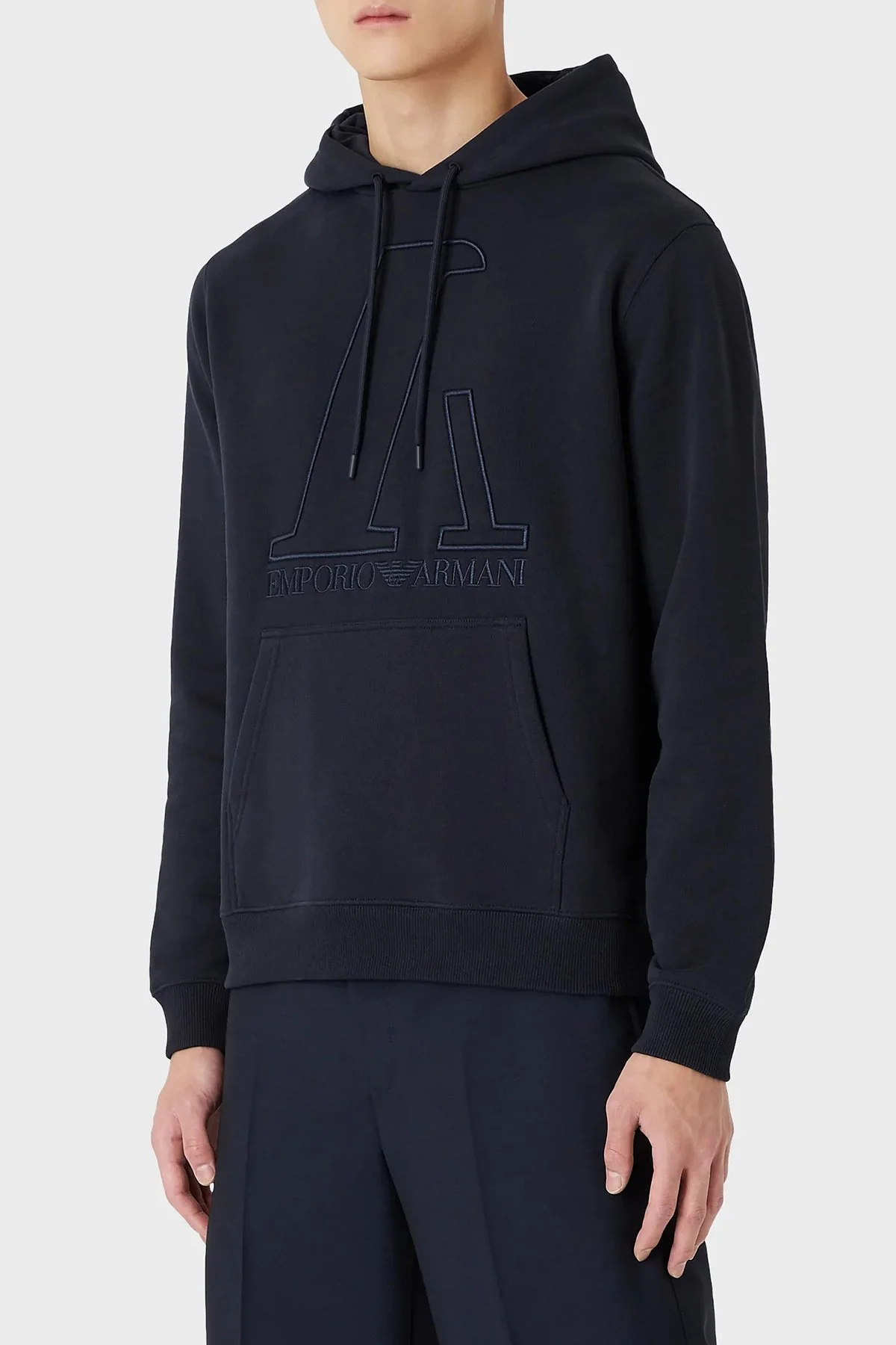 Emporio Armani Baskılı Kapüşonlu Kanguru Cepli % 100 Pamuk Erkek Sweat 6K1M6T 1JT2Z 0922 LACİVERT - 1