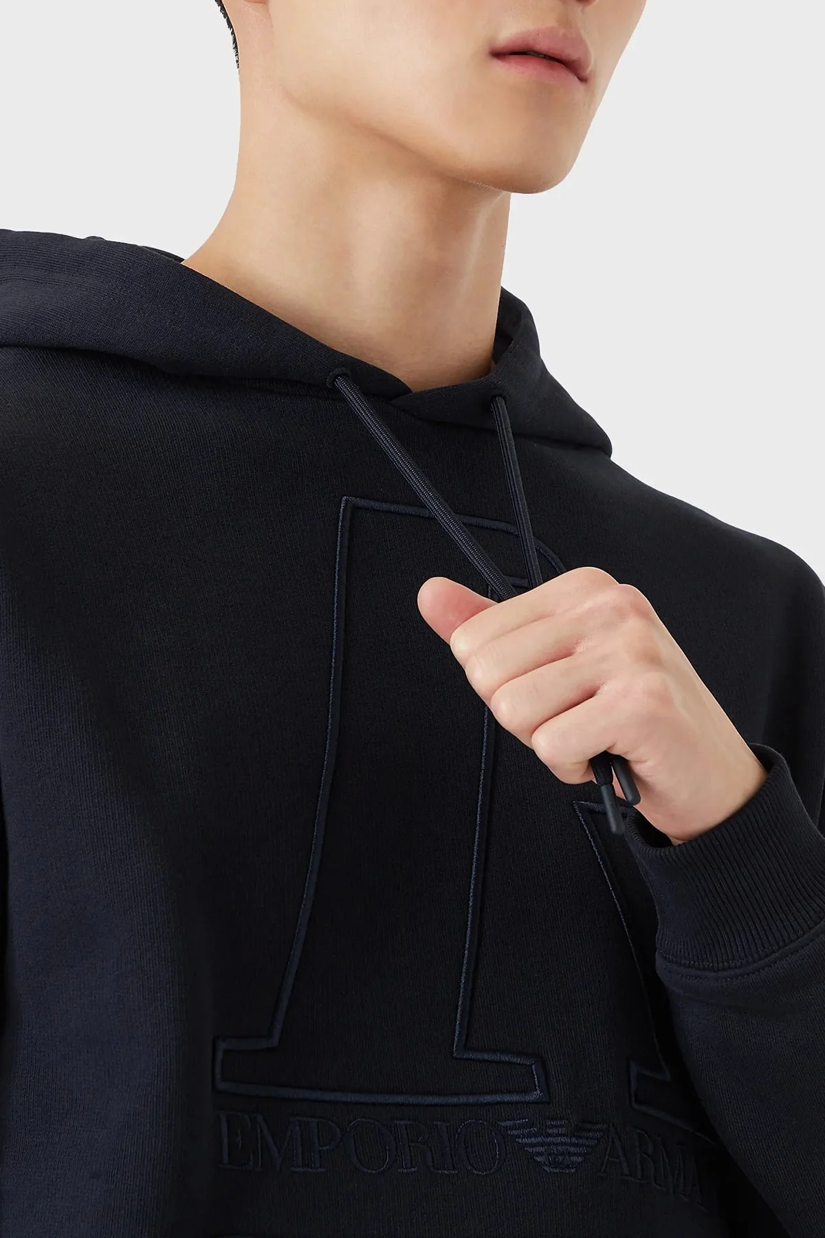 Emporio Armani Baskılı Kapüşonlu Kanguru Cepli % 100 Pamuk Erkek Sweat 6K1M6T 1JT2Z 0922 LACİVERT - 5