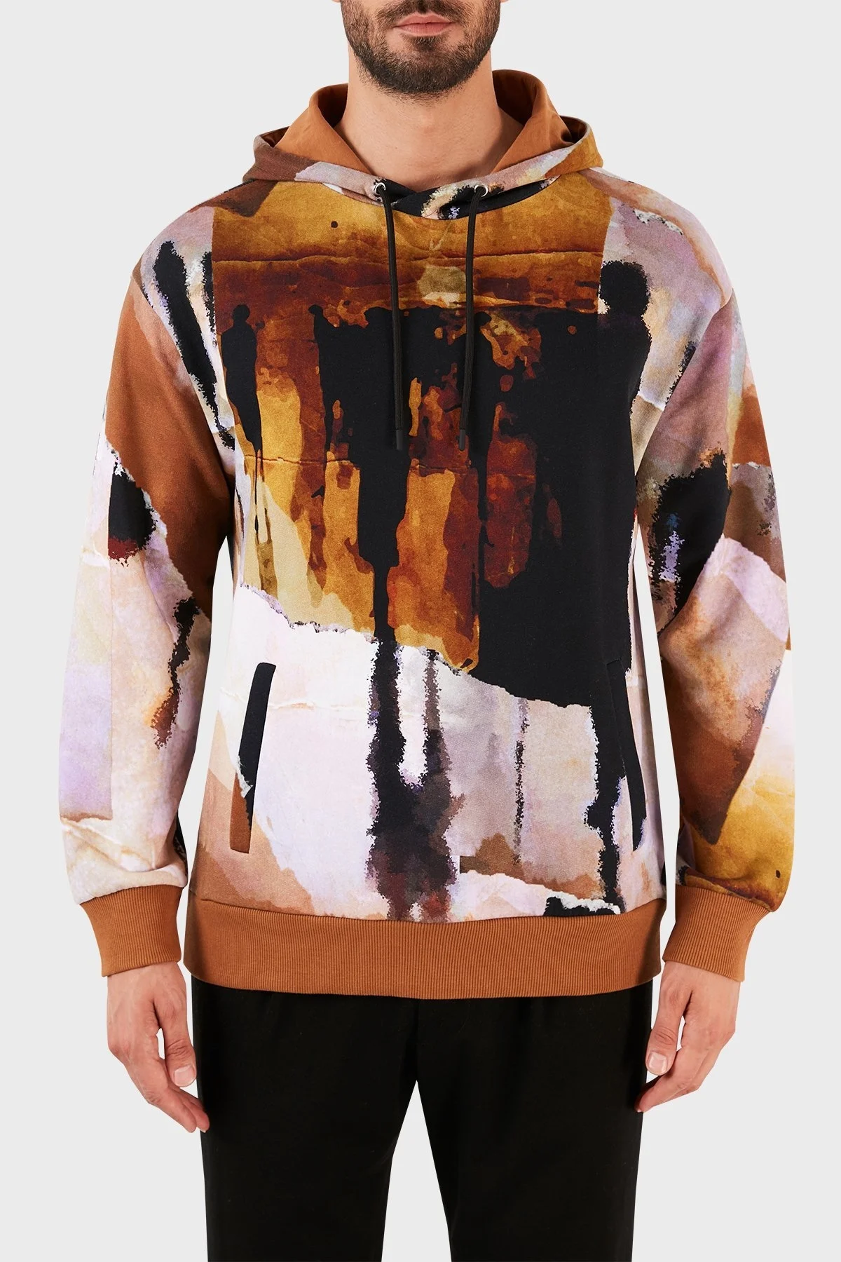 Emporio Armani Kapüşonlu Cepli % 100 Pamuk Erkek Sweat 6K1M6V 1JU2Z F405 TABA-SİYAH - 1