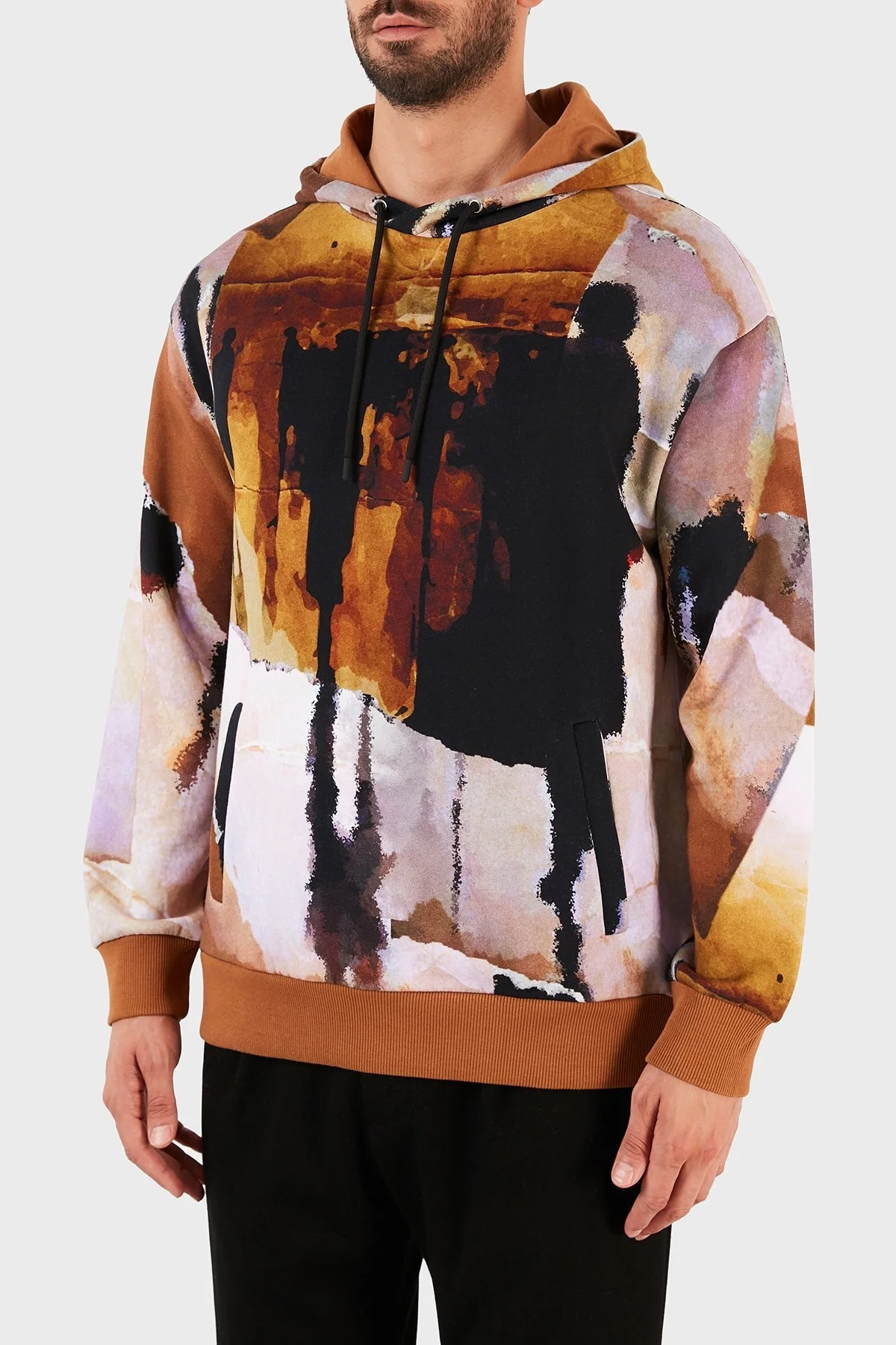 Emporio Armani Kapüşonlu Cepli % 100 Pamuk Erkek Sweat 6K1M6V 1JU2Z F405 TABA-SİYAH - 3