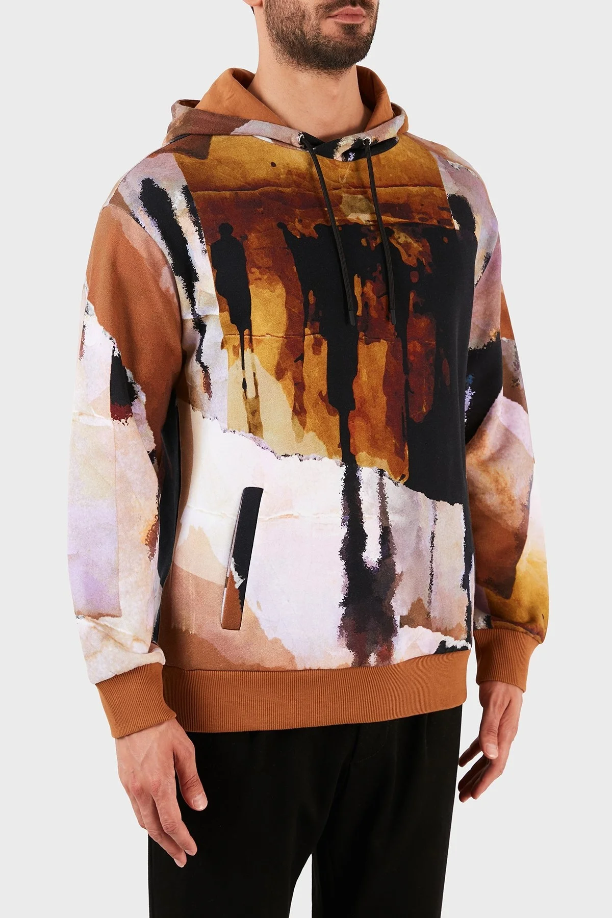 Emporio Armani Kapüşonlu Cepli % 100 Pamuk Erkek Sweat 6K1M6V 1JU2Z F405 TABA-SİYAH - 4