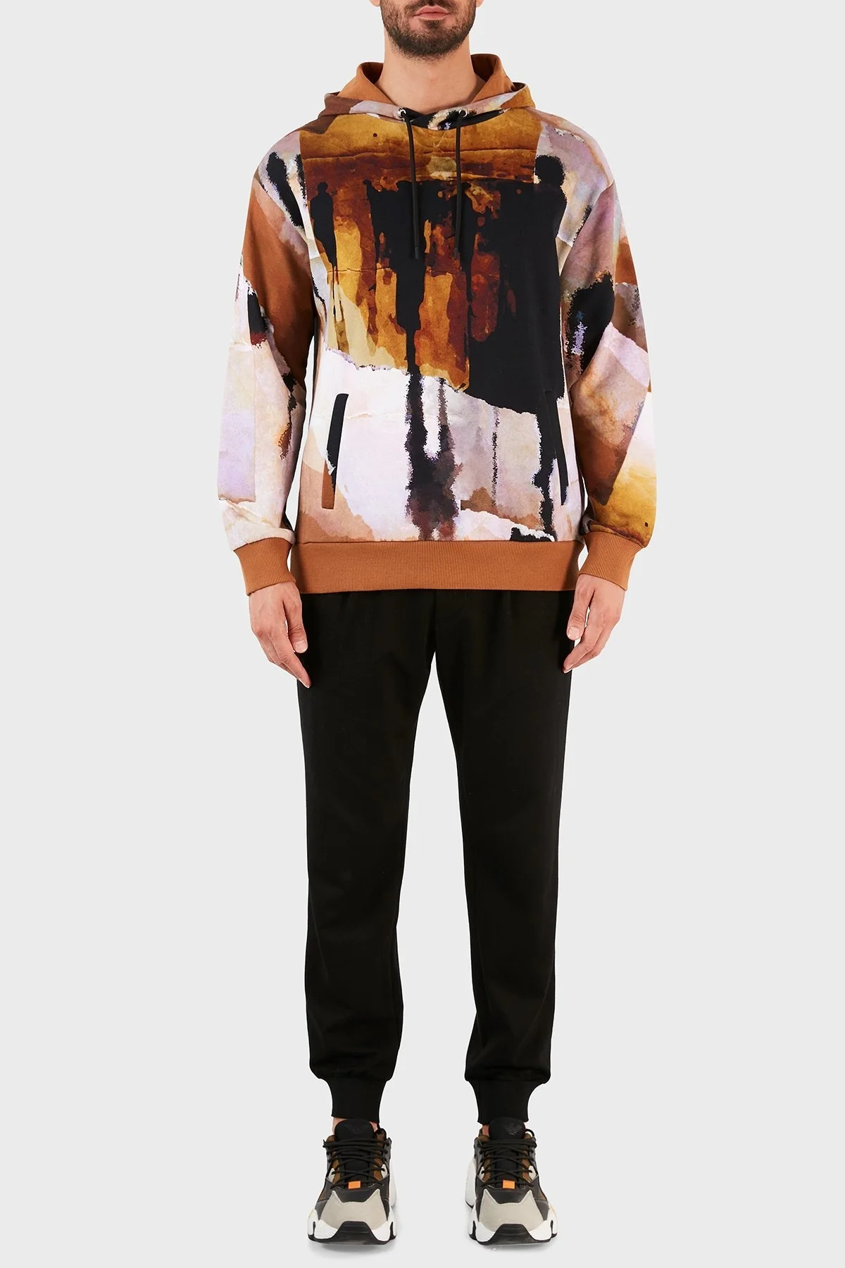 Emporio Armani Kapüşonlu Cepli % 100 Pamuk Erkek Sweat 6K1M6V 1JU2Z F405 TABA-SİYAH - 5