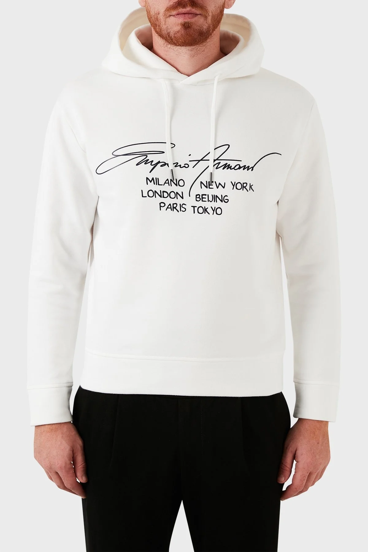 Emporio Armani Baskılı Kapüşonlu Regular Fit % 100 Pamuk Erkek Sweat 6K1M92 1JQKZ 0120 BEYAZ - 1