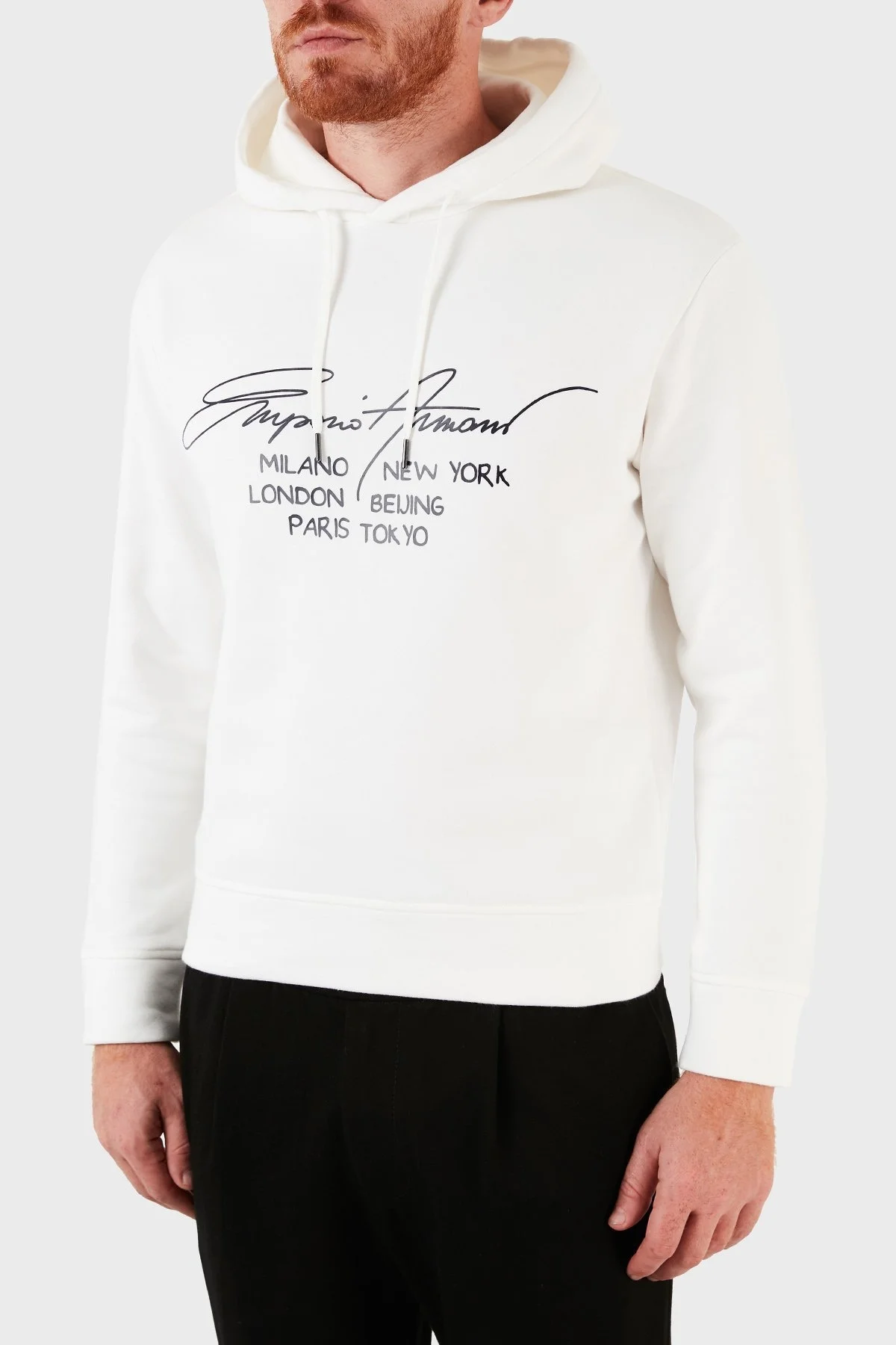 Emporio Armani Baskılı Kapüşonlu Regular Fit % 100 Pamuk Erkek Sweat 6K1M92 1JQKZ 0120 BEYAZ - 3