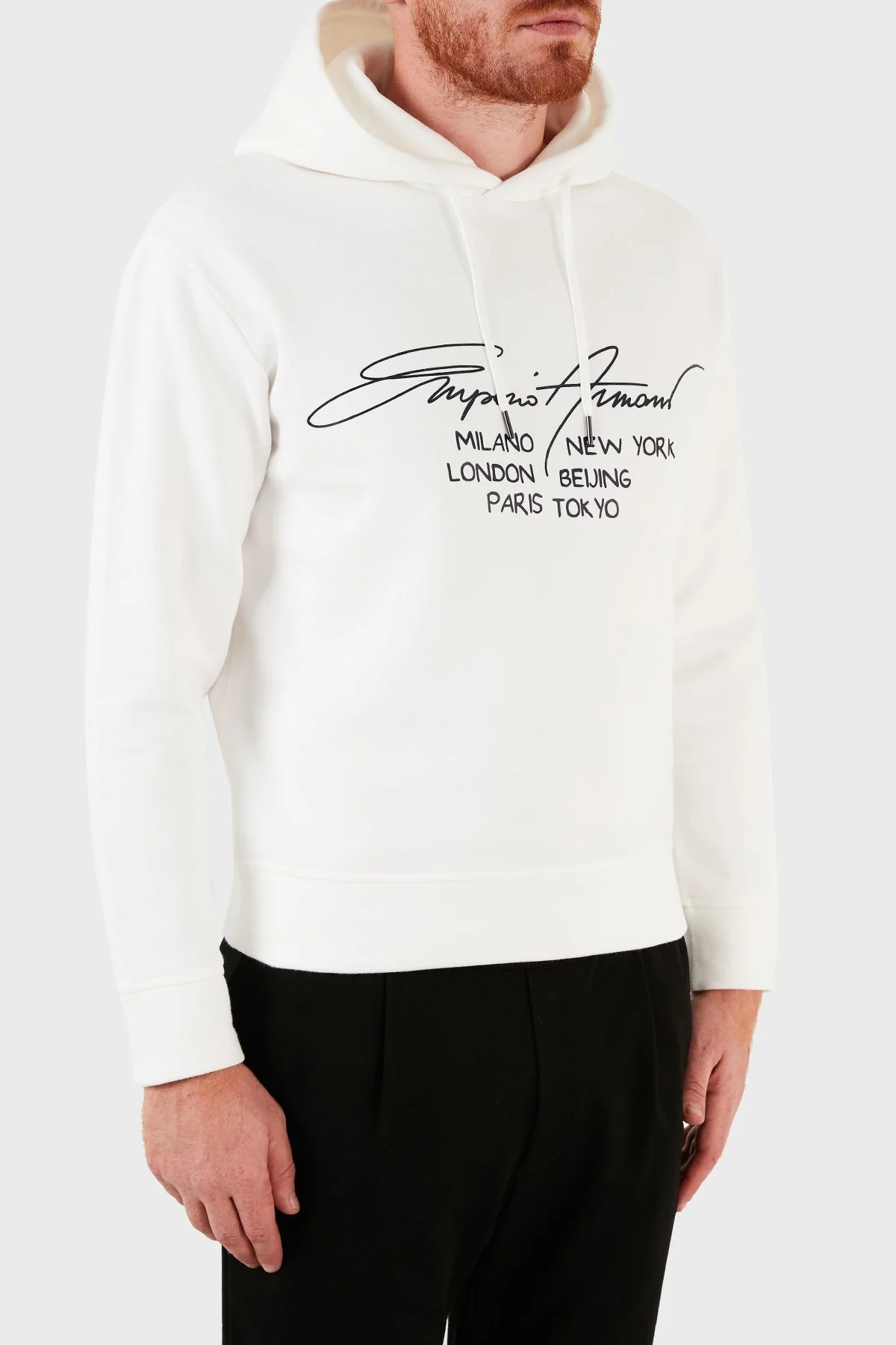 Emporio Armani Baskılı Kapüşonlu Regular Fit % 100 Pamuk Erkek Sweat 6K1M92 1JQKZ 0120 BEYAZ - 4