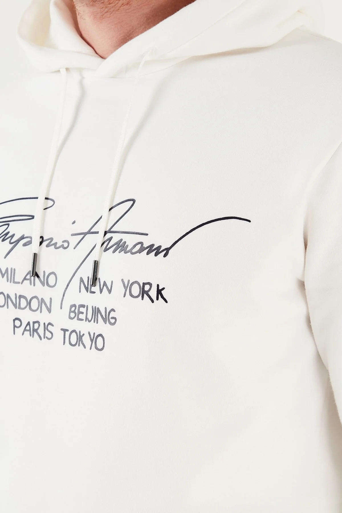 Emporio Armani Baskılı Kapüşonlu Regular Fit % 100 Pamuk Erkek Sweat 6K1M92 1JQKZ 0120 BEYAZ - 6