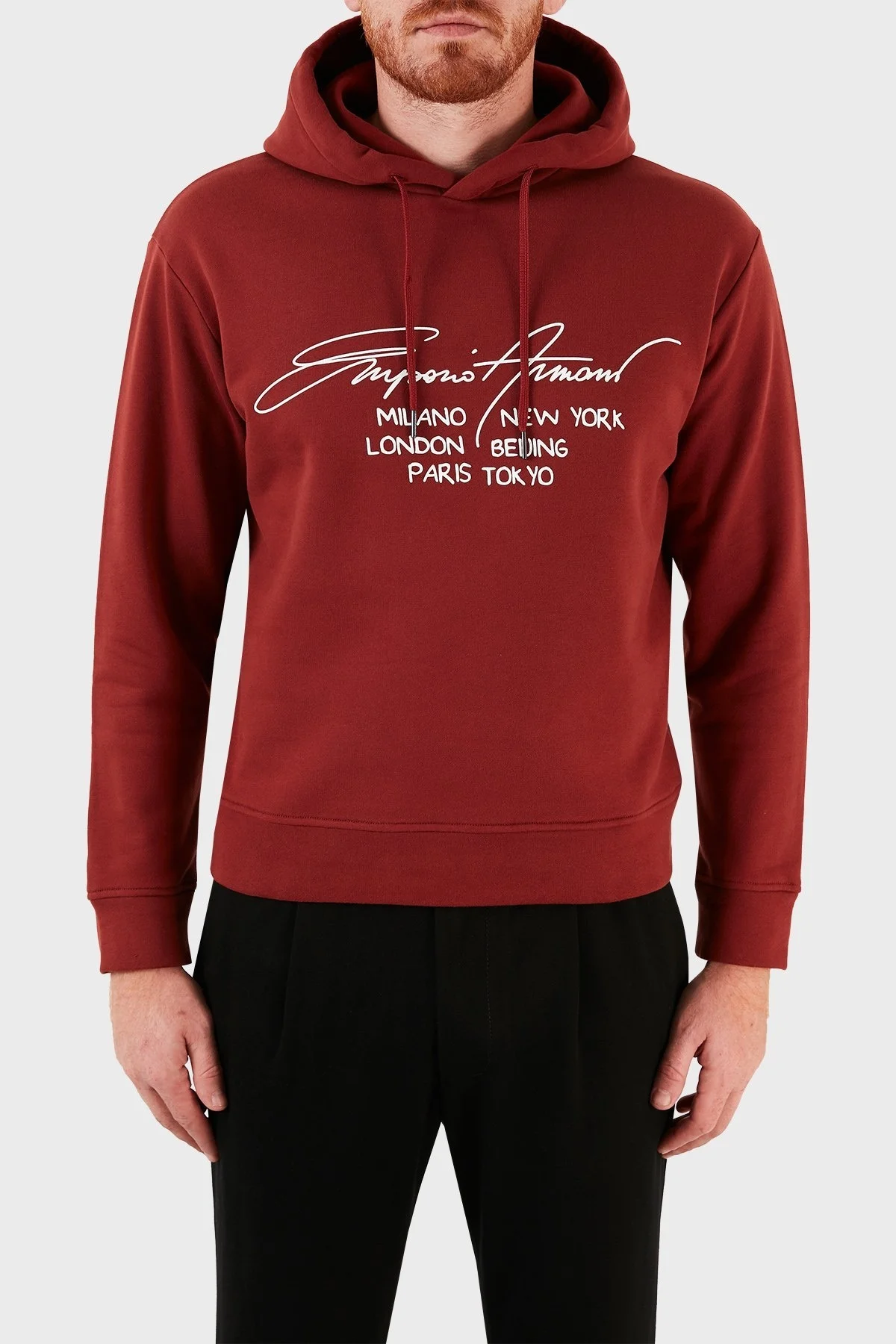 Emporio Armani Regular Fit Baskılı Kapüşonlu % 100 Pamuk Erkek Sweat 6K1M92 1JQKZ 0363 BORDO - 7