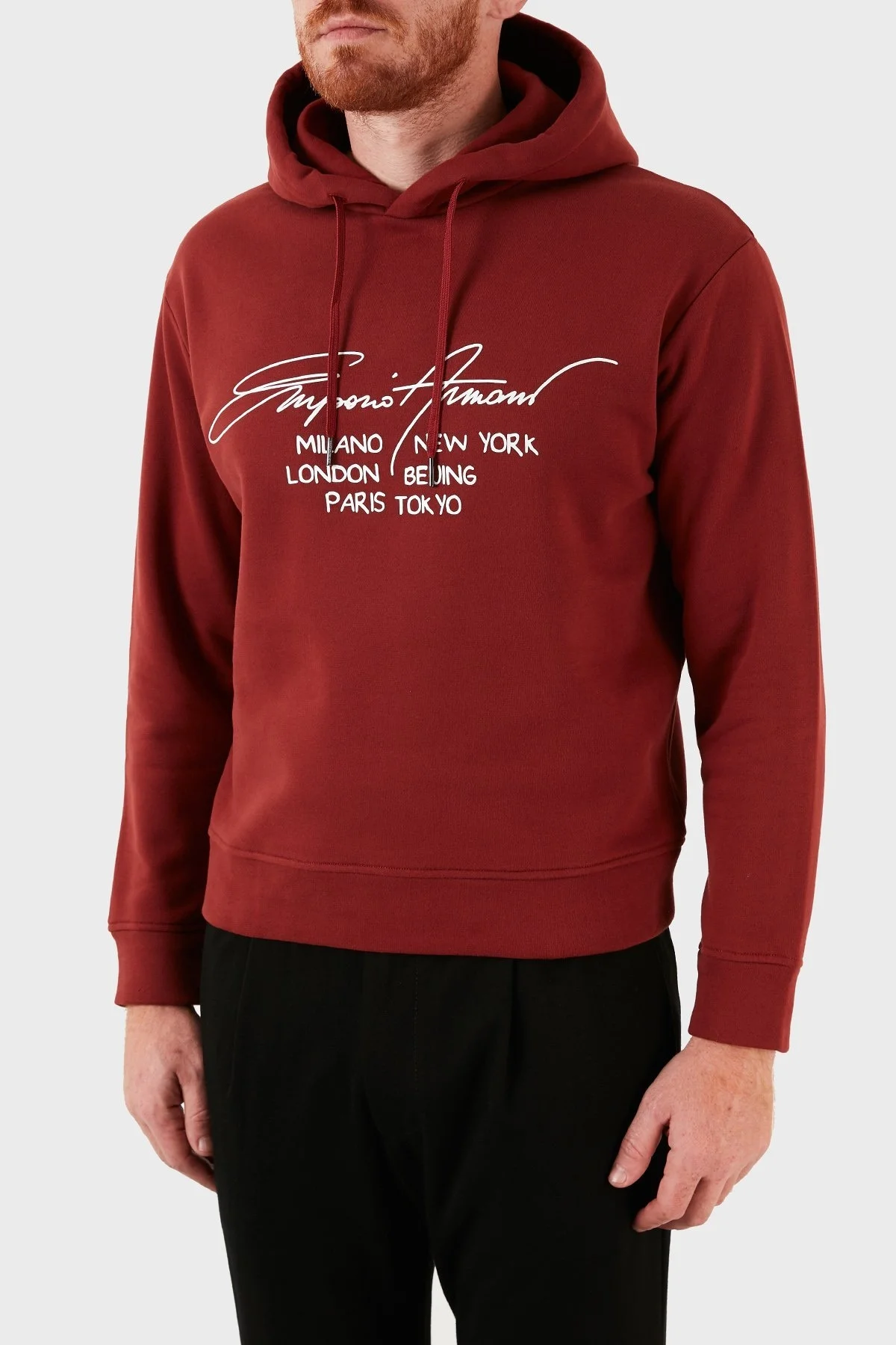 Emporio Armani Regular Fit Baskılı Kapüşonlu % 100 Pamuk Erkek Sweat 6K1M92 1JQKZ 0363 BORDO - 8