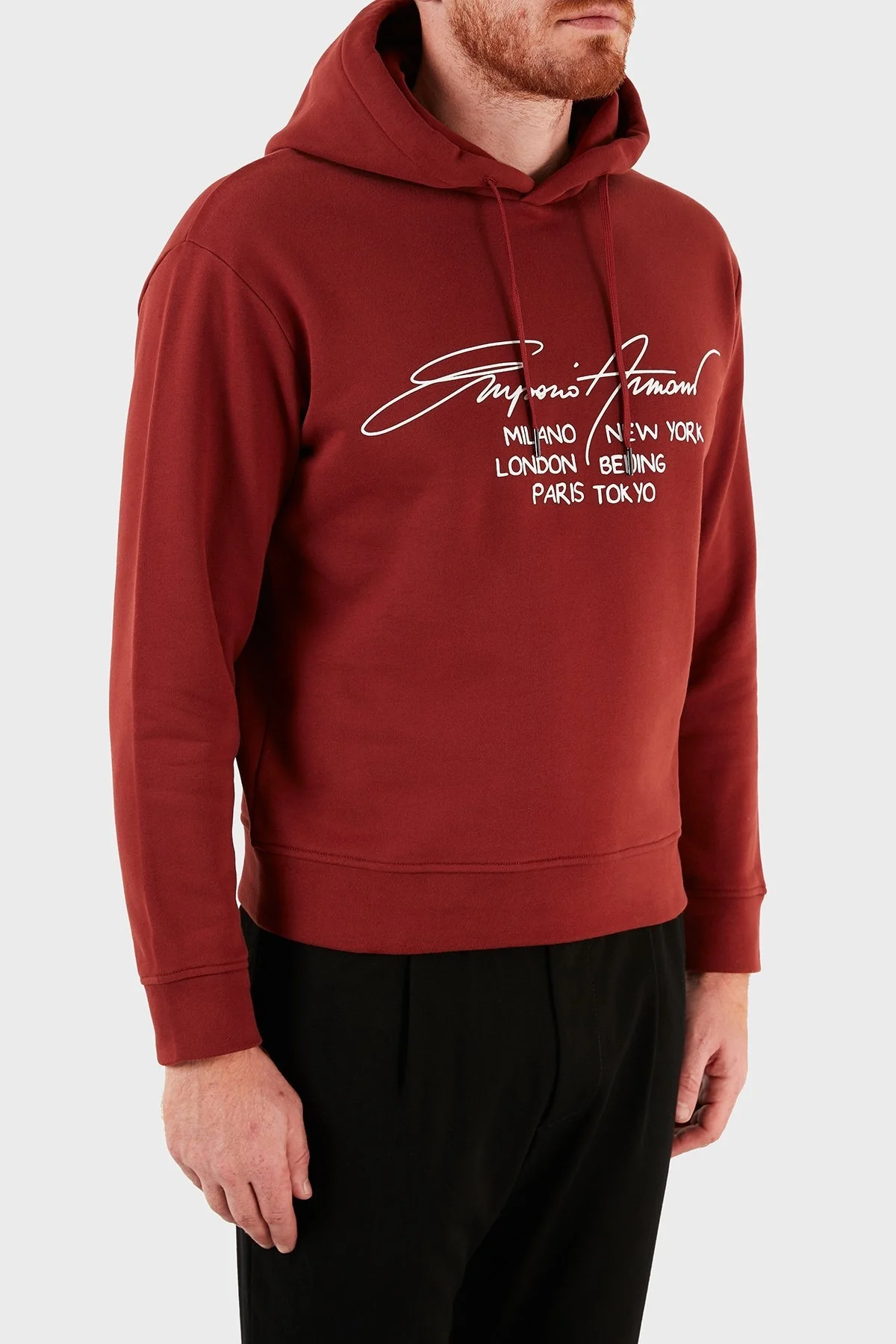 Emporio Armani Regular Fit Baskılı Kapüşonlu % 100 Pamuk Erkek Sweat 6K1M92 1JQKZ 0363 BORDO - 10