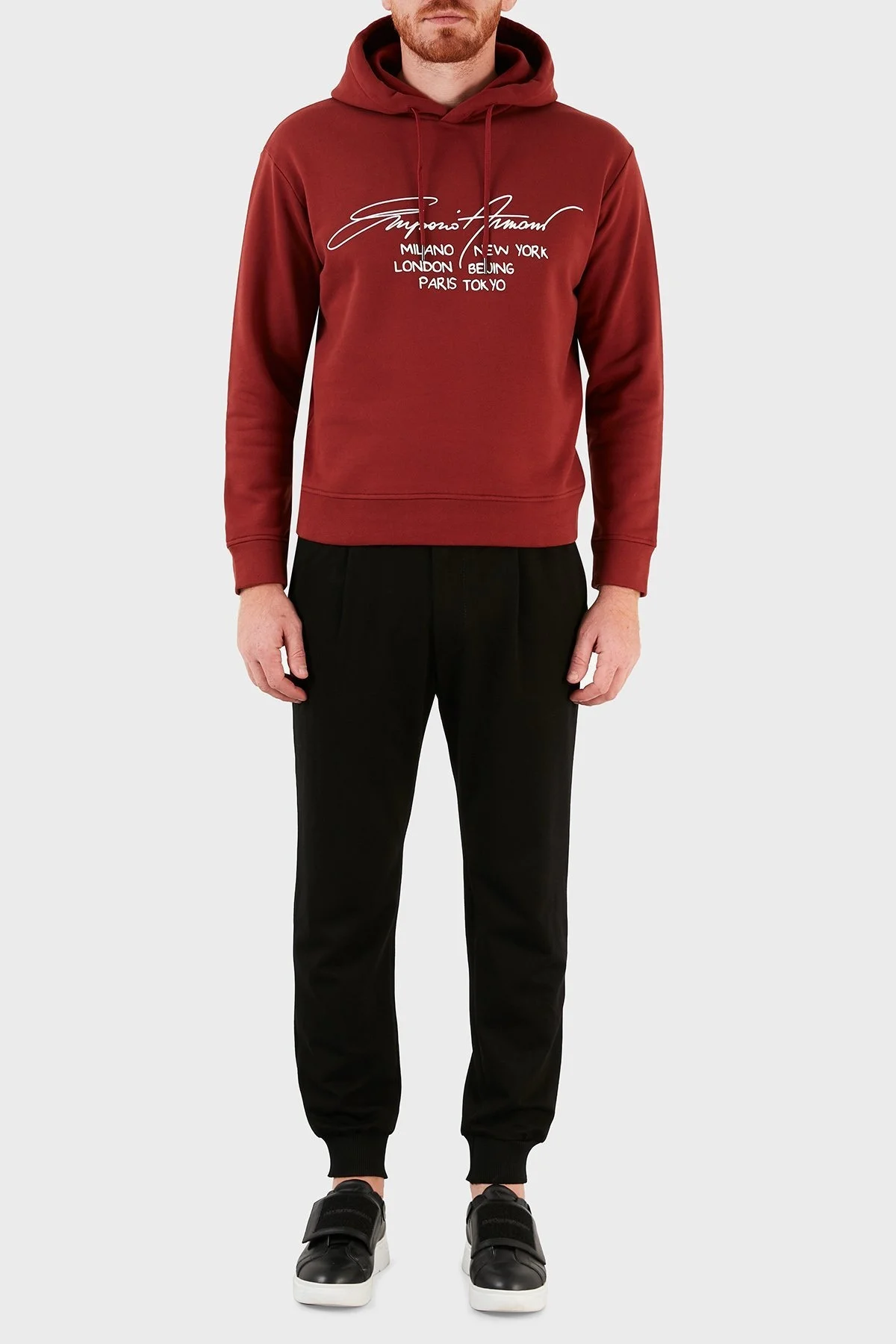 Emporio Armani Regular Fit Baskılı Kapüşonlu % 100 Pamuk Erkek Sweat 6K1M92 1JQKZ 0363 BORDO - 11