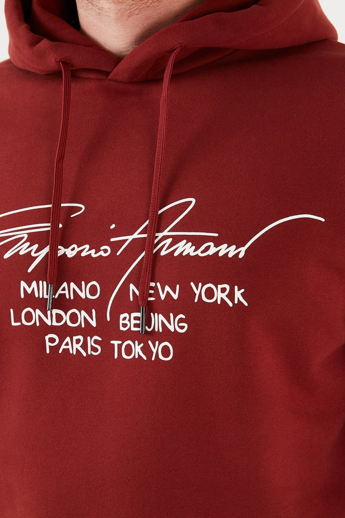 Emporio Armani Regular Fit Baskılı Kapüşonlu % 100 Pamuk Erkek Sweat 6K1M92 1JQKZ 0363 BORDO - 12