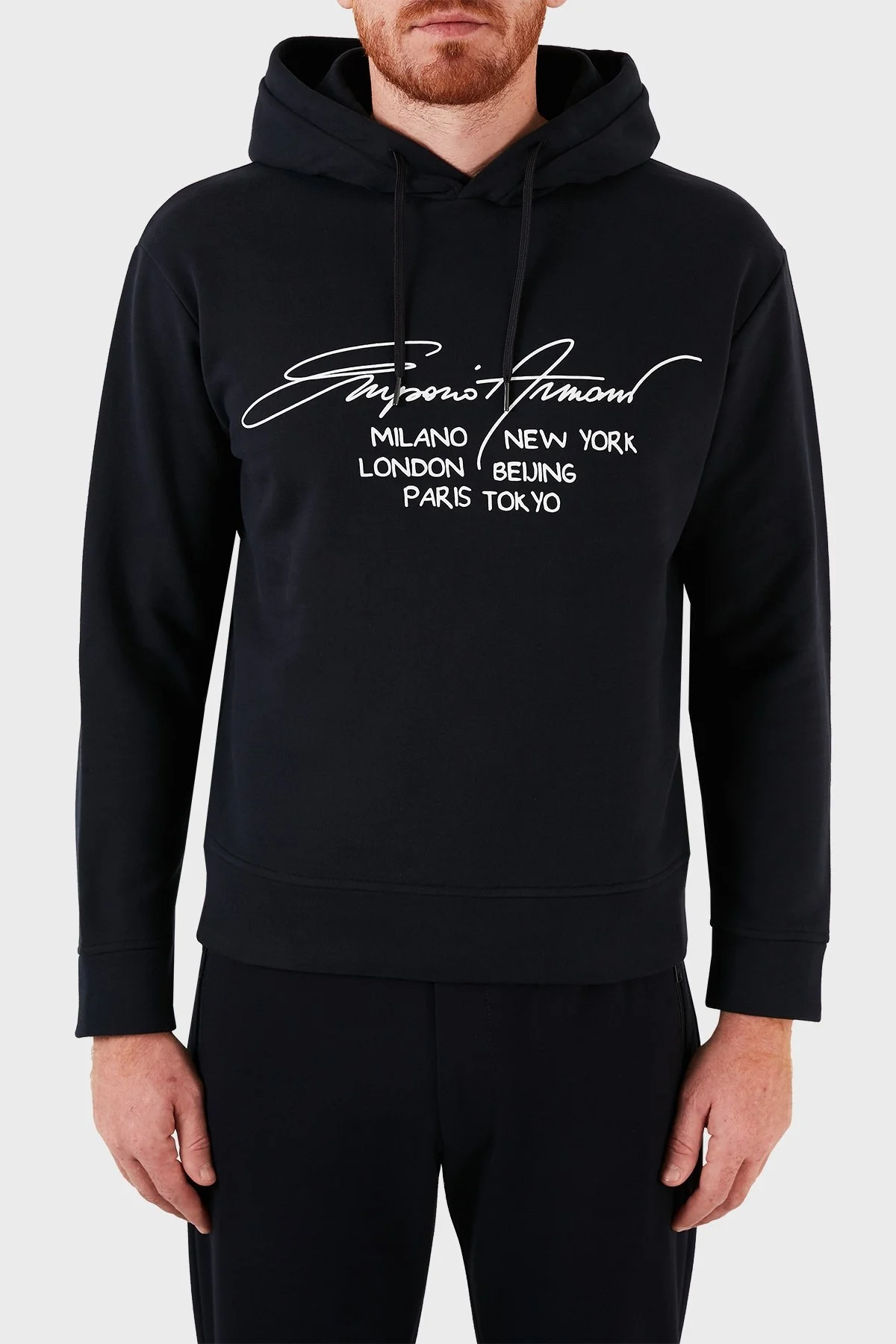 Emporio Armani Regular Fit Baskılı Kapüşonlu % 100 Pamuk Erkek Sweat 6K1M92 1JQKZ 0978 LACİVERT - 1