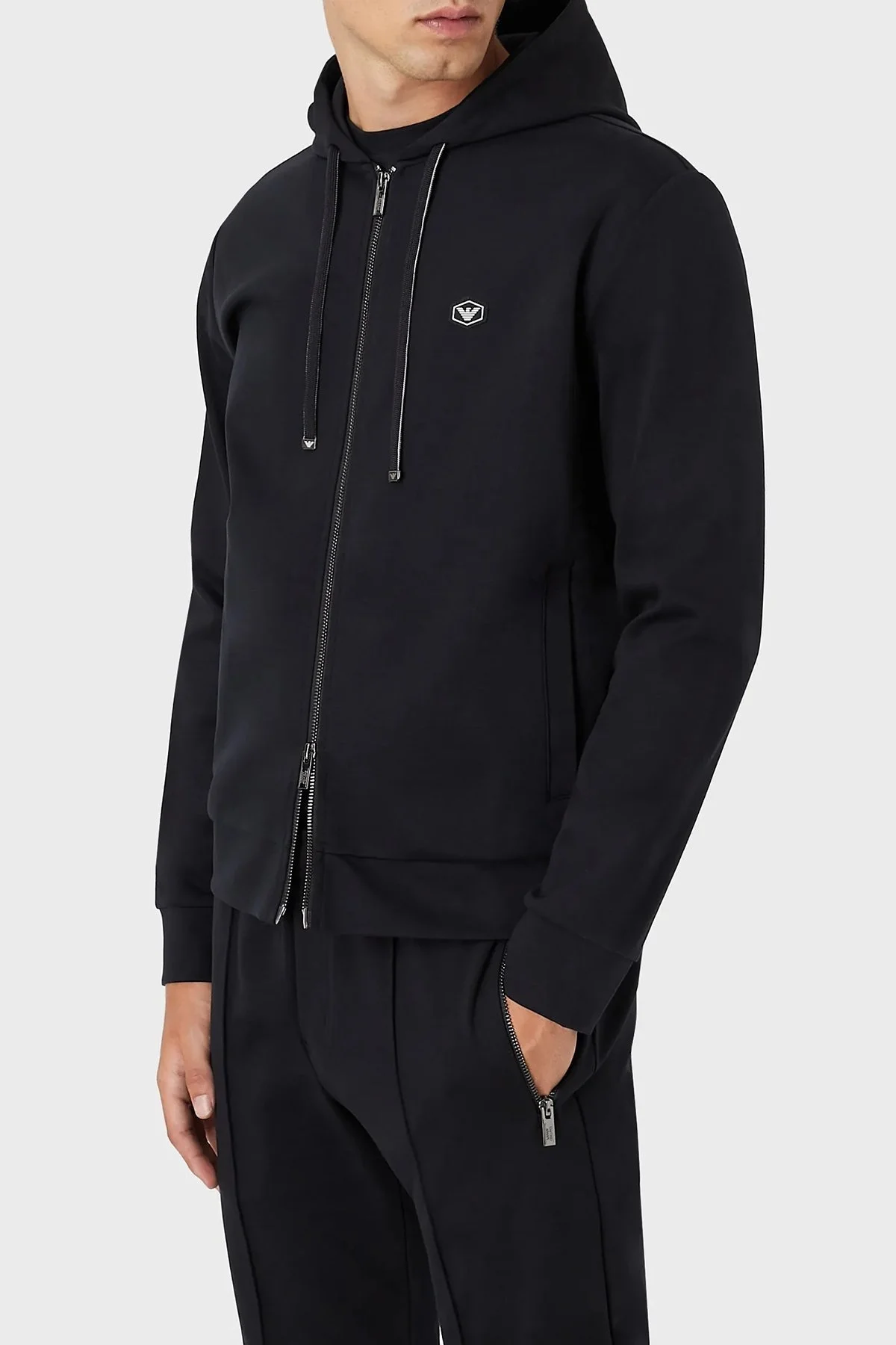 Emporio Armani Kapüşonlu Cepli Fermuarlı Pamuklu Erkek Sweat 8N1MG0 1JBTZ 0920 LACİVERT - 1