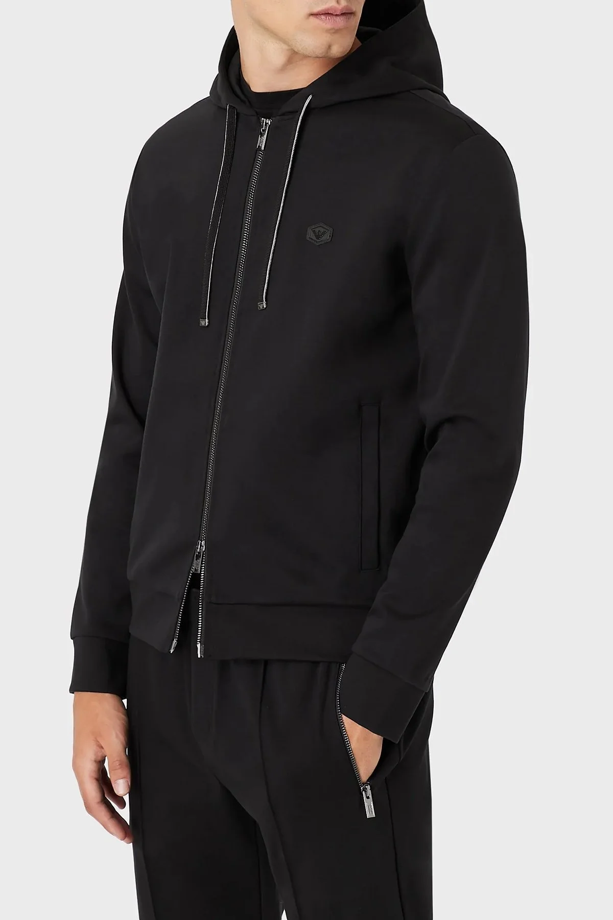 Emporio Armani Kapüşonlu Cepli Fermuarlı Pamuklu Erkek Sweat 8N1MG0 1JBTZ 0999 SİYAH - 1