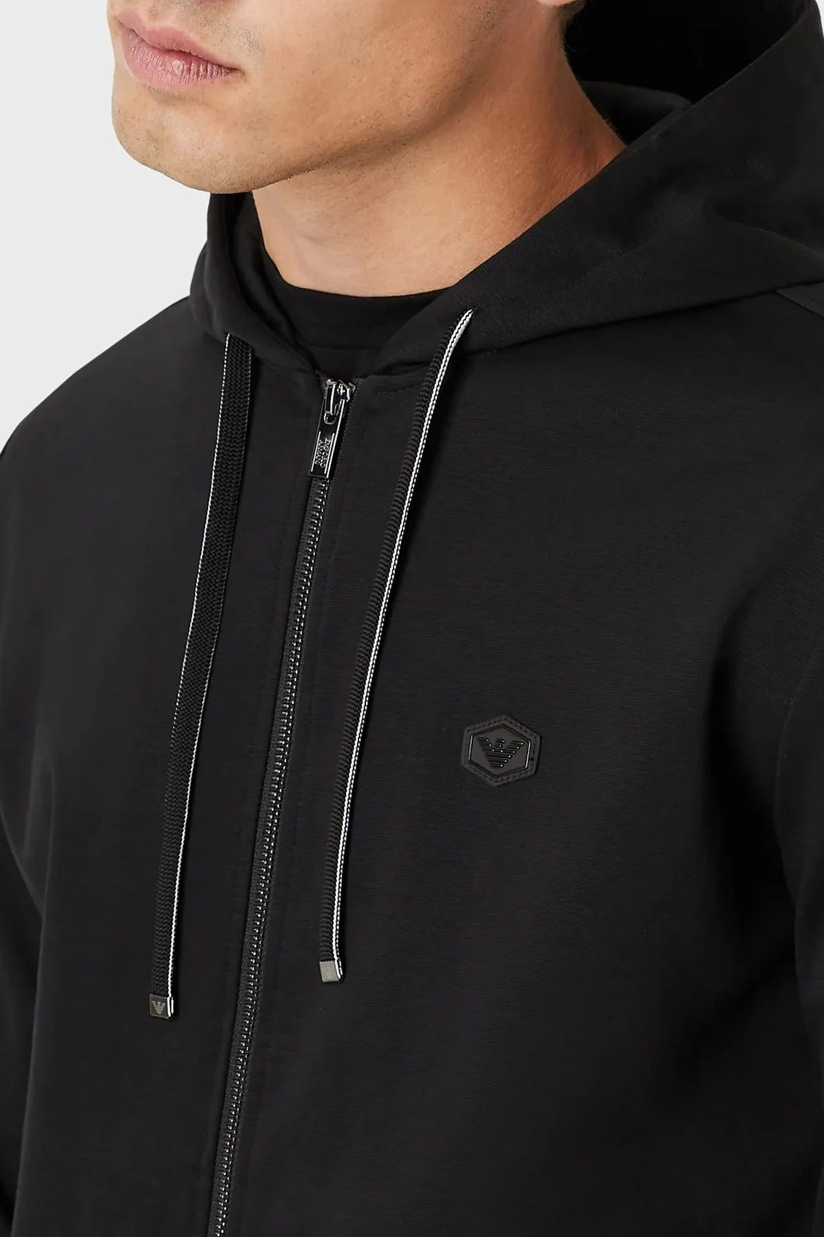 Emporio Armani Kapüşonlu Cepli Fermuarlı Pamuklu Erkek Sweat 8N1MG0 1JBTZ 0999 SİYAH - 2
