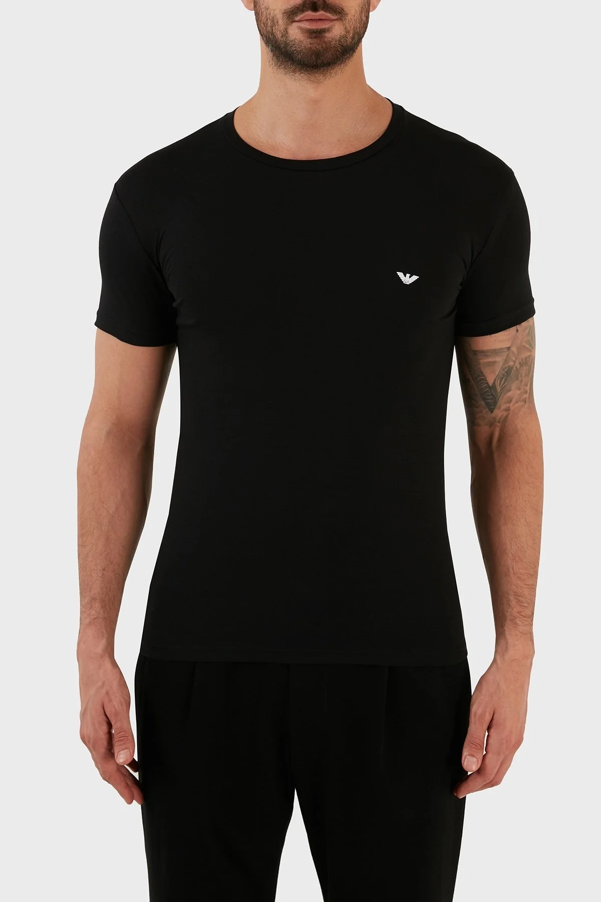 Emporio Armani Slim Fit Bisiklet Yaka Pamuklu Erkek T Shirt 111035 CC729 00020 SİYAH - 1