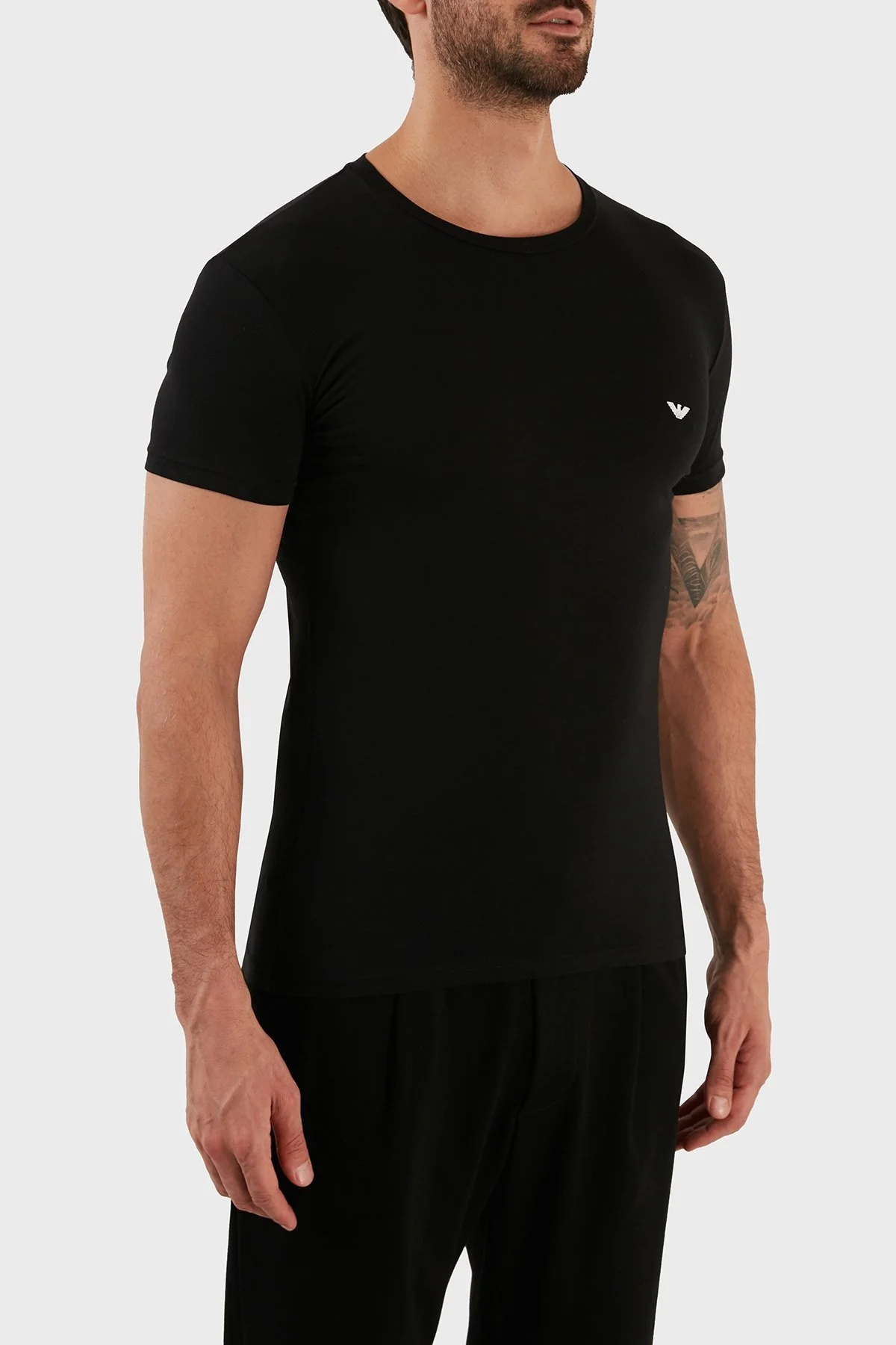 Emporio Armani Slim Fit Bisiklet Yaka Pamuklu Erkek T Shirt 111035 CC729 00020 SİYAH - 3