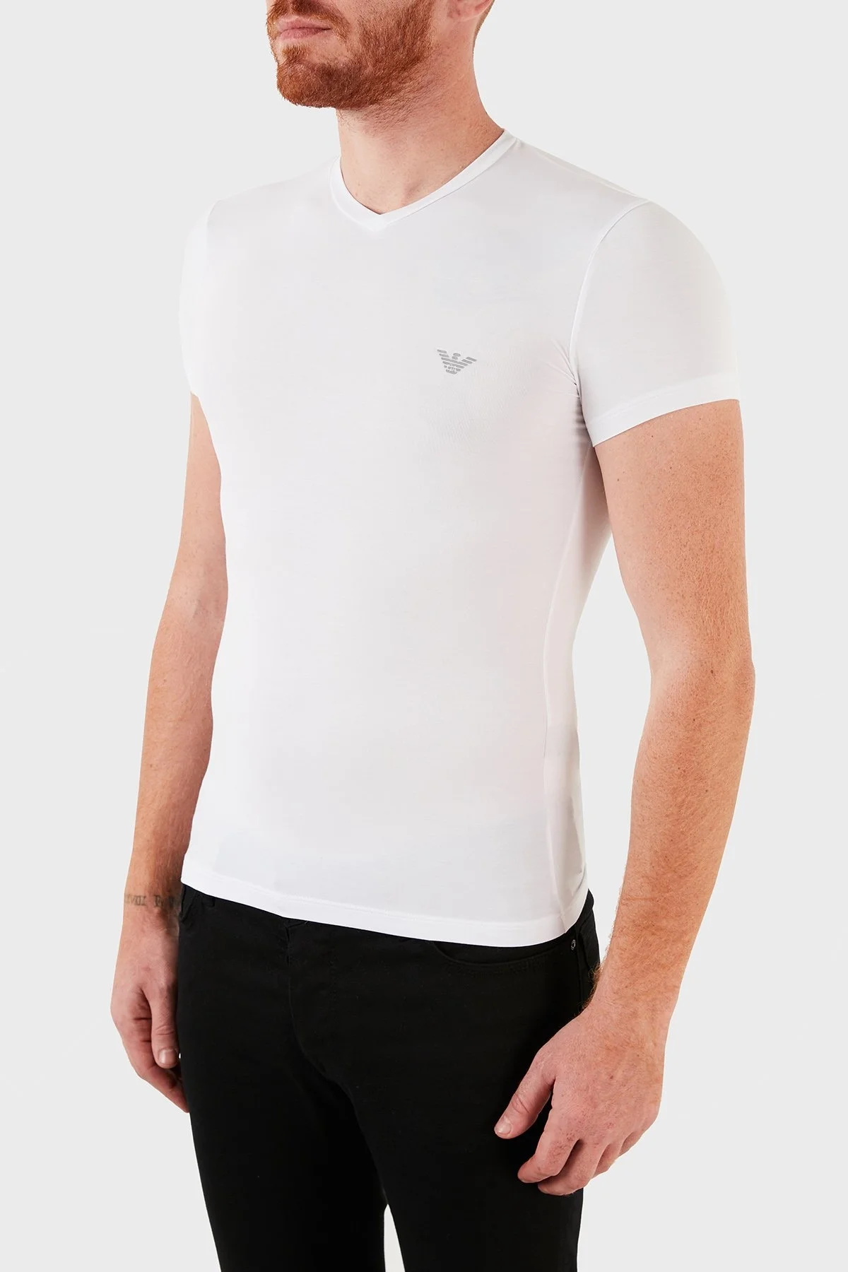 Emporio Armani Slim Fit Marka Logolu V Yaka Erkek T Shirt 111342 1A511 00010 BEYAZ - 3