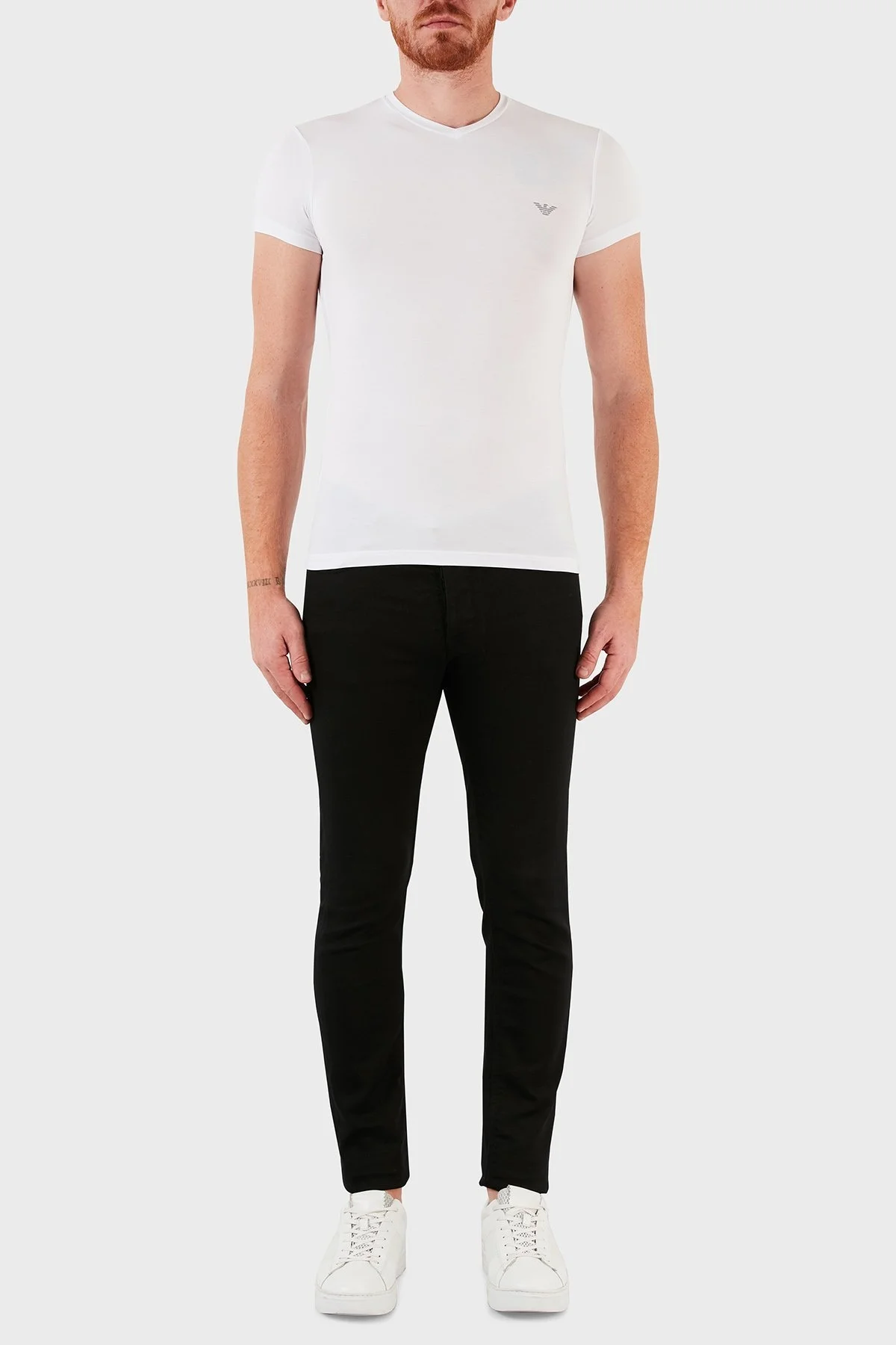 Emporio Armani Slim Fit Marka Logolu V Yaka Erkek T Shirt 111342 1A511 00010 BEYAZ - 5
