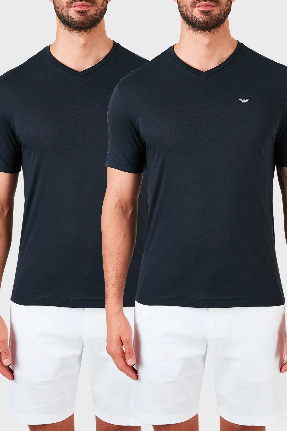 Emporio Armani V Yaka % 100 Pamuk 2 Pack Erkek T Shirt 8N1D62 1JNQZ 0939 LACİVERT - 1