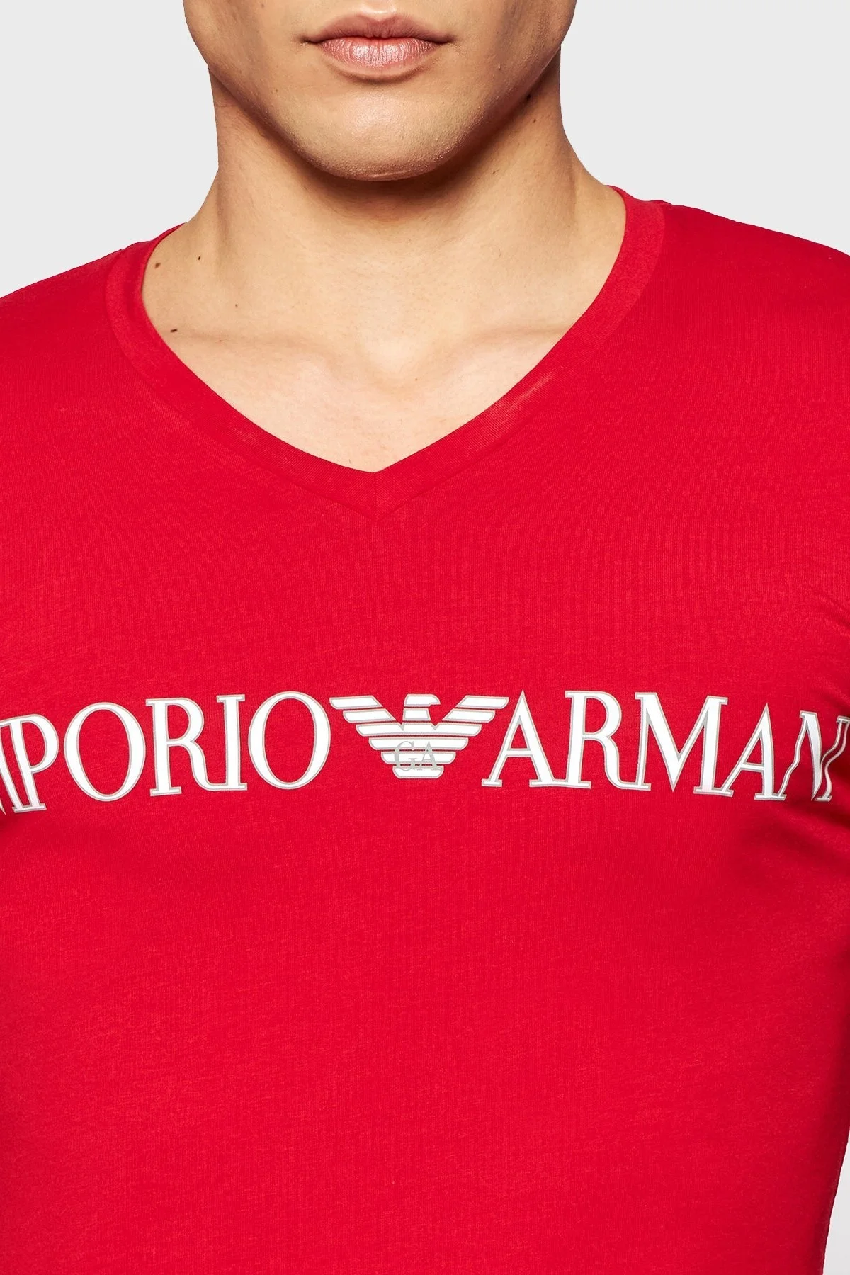 Emporio Armani Baskılı V Yaka Pamuklu Erkek T Shirt S 110810 1P516 06574 KIRMIZI - 4