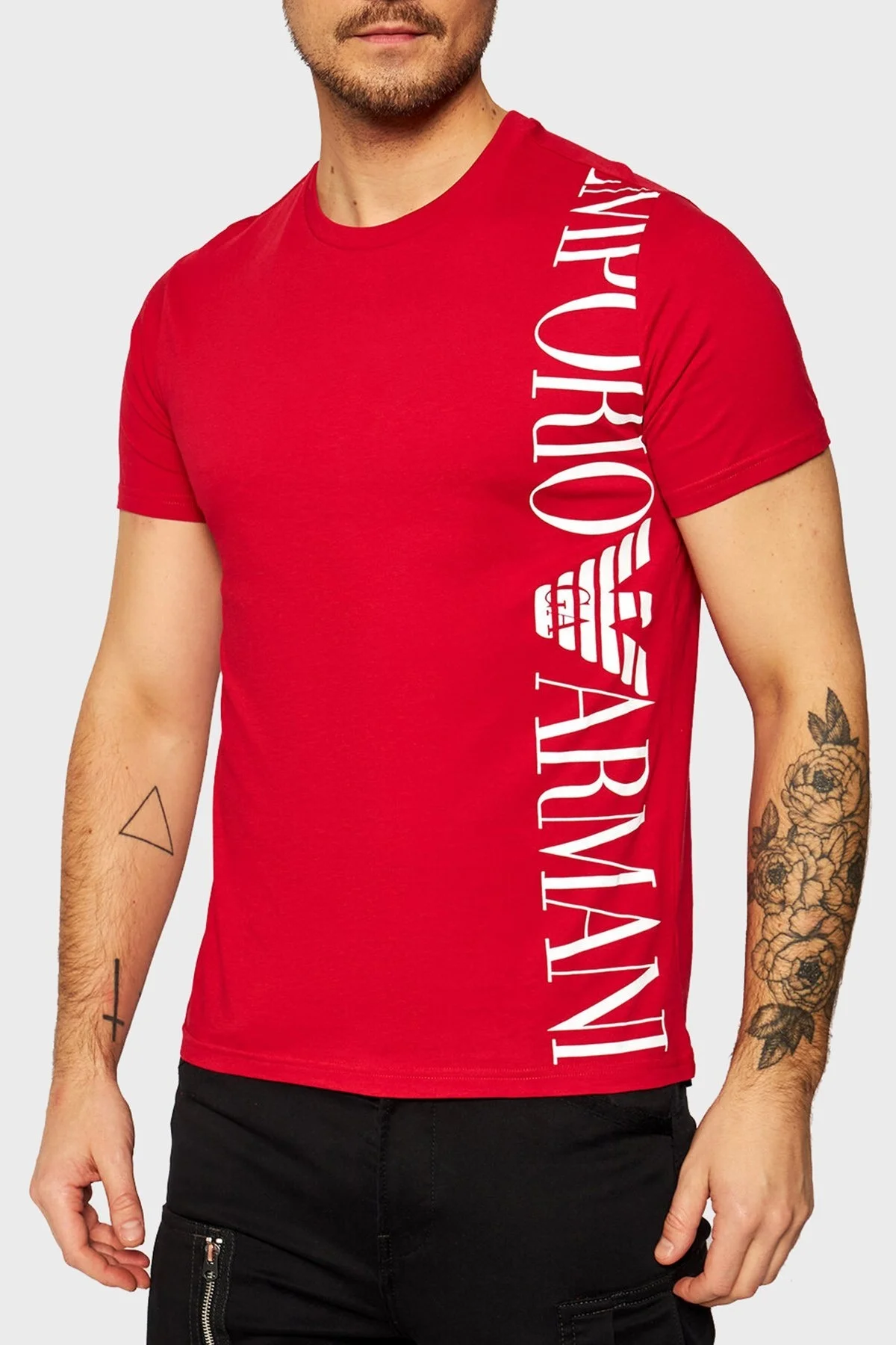 Emporio Armani Baskılı Bisiklet Yaka % 100 Pamuk Erkek T Shirt S 211831 1P469 06574 KIRMIZI - 1