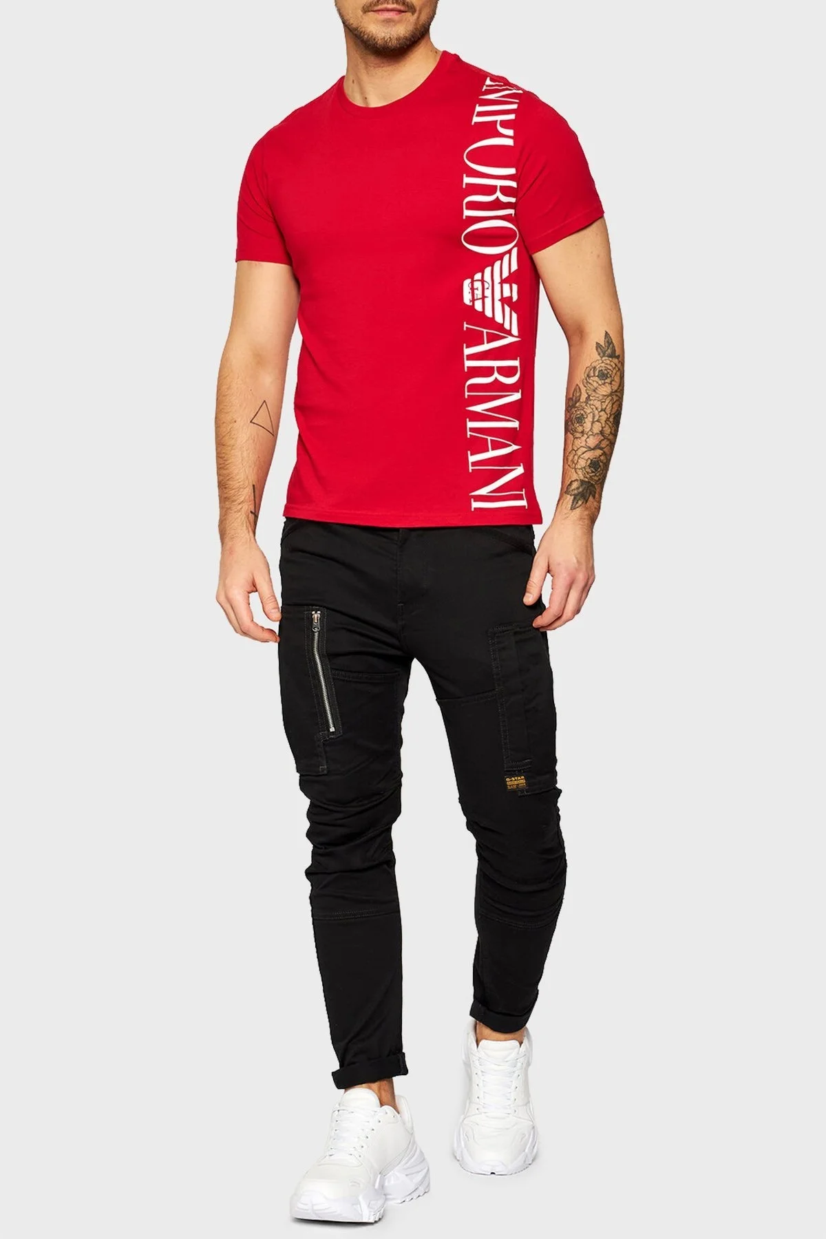 Emporio Armani Baskılı Bisiklet Yaka % 100 Pamuk Erkek T Shirt S 211831 1P469 06574 KIRMIZI - 3