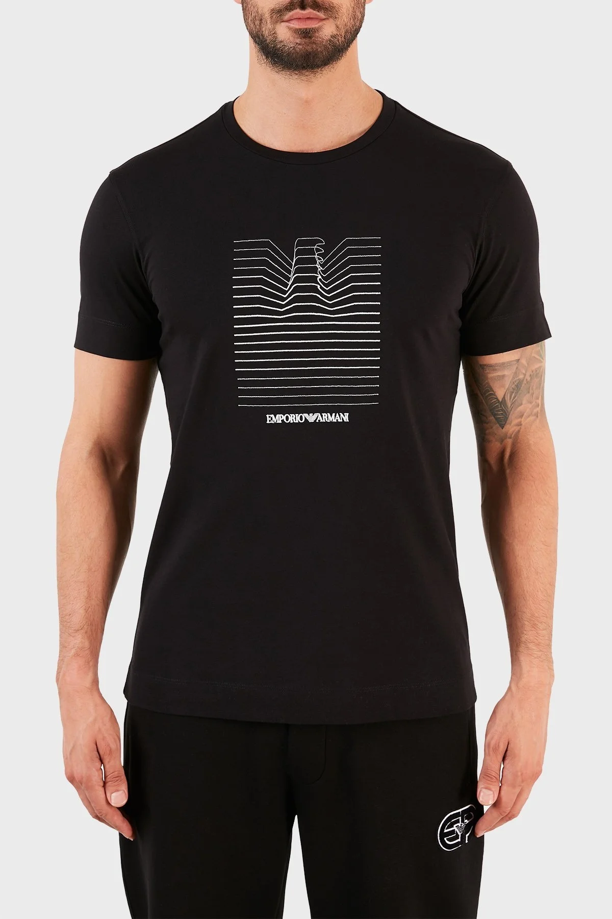 Emporio Armani Baskılı Bisiklet Yaka % 100 Pamuk Erkek T Shirt S 3K1TL8 1JULZ 0999 SİYAH - 1