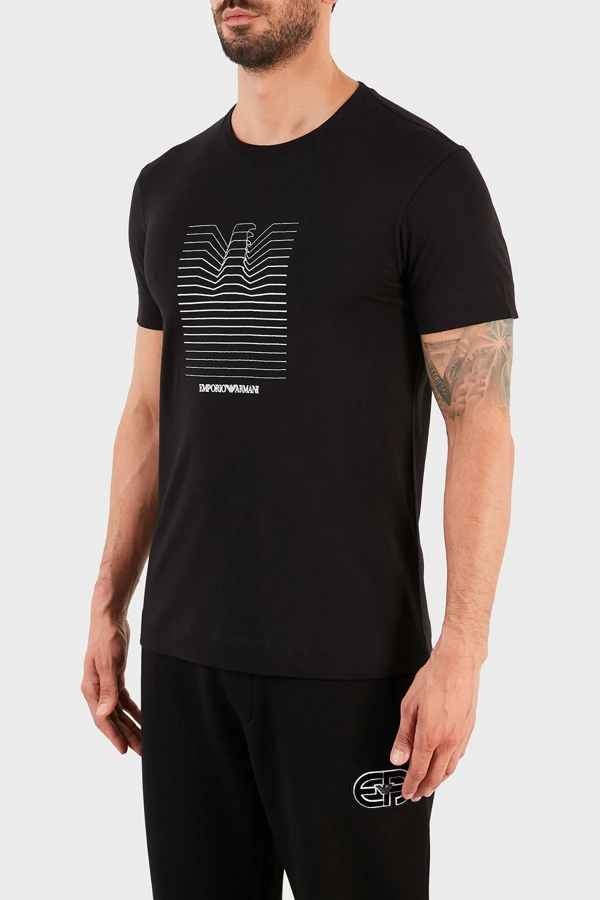 Emporio Armani Baskılı Bisiklet Yaka % 100 Pamuk Erkek T Shirt S 3K1TL8 1JULZ 0999 SİYAH - 3