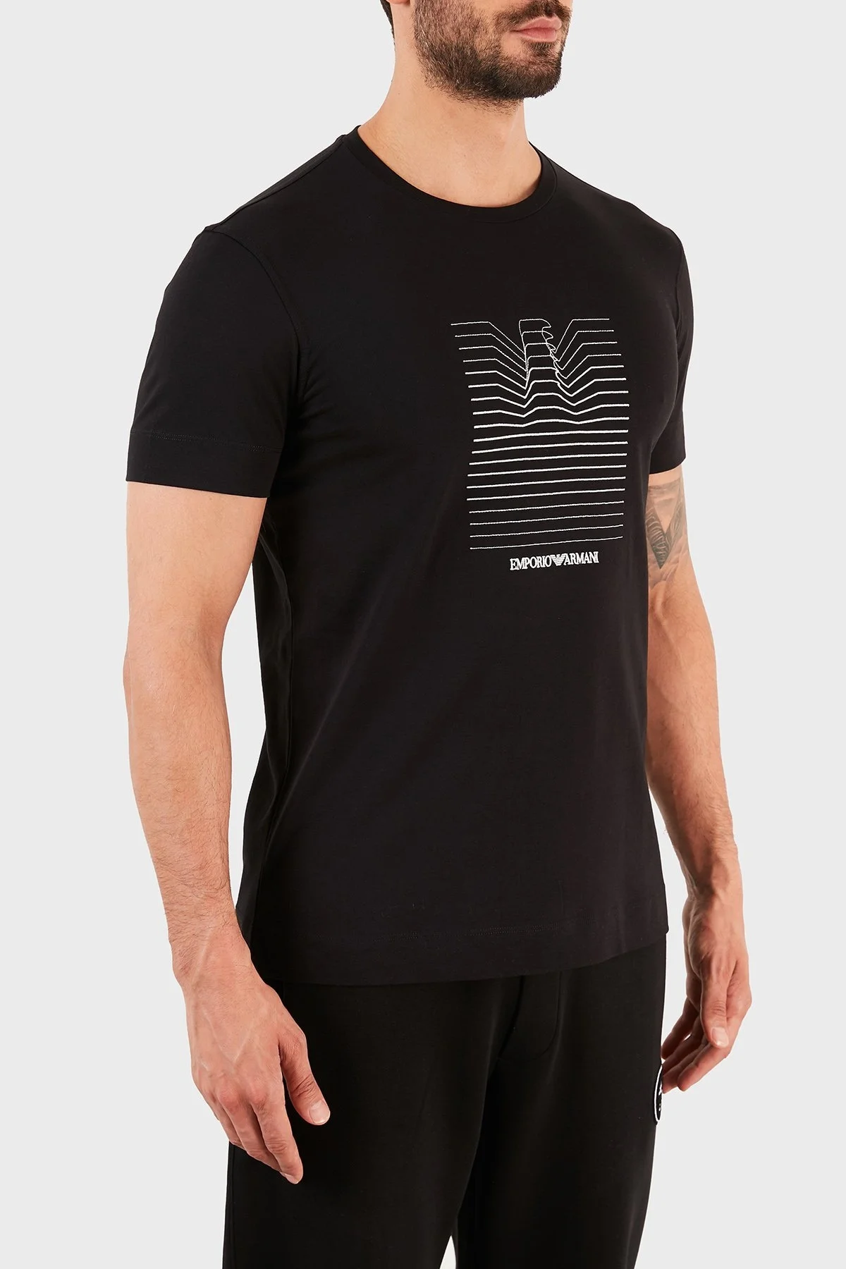 Emporio Armani Baskılı Bisiklet Yaka % 100 Pamuk Erkek T Shirt S 3K1TL8 1JULZ 0999 SİYAH - 4