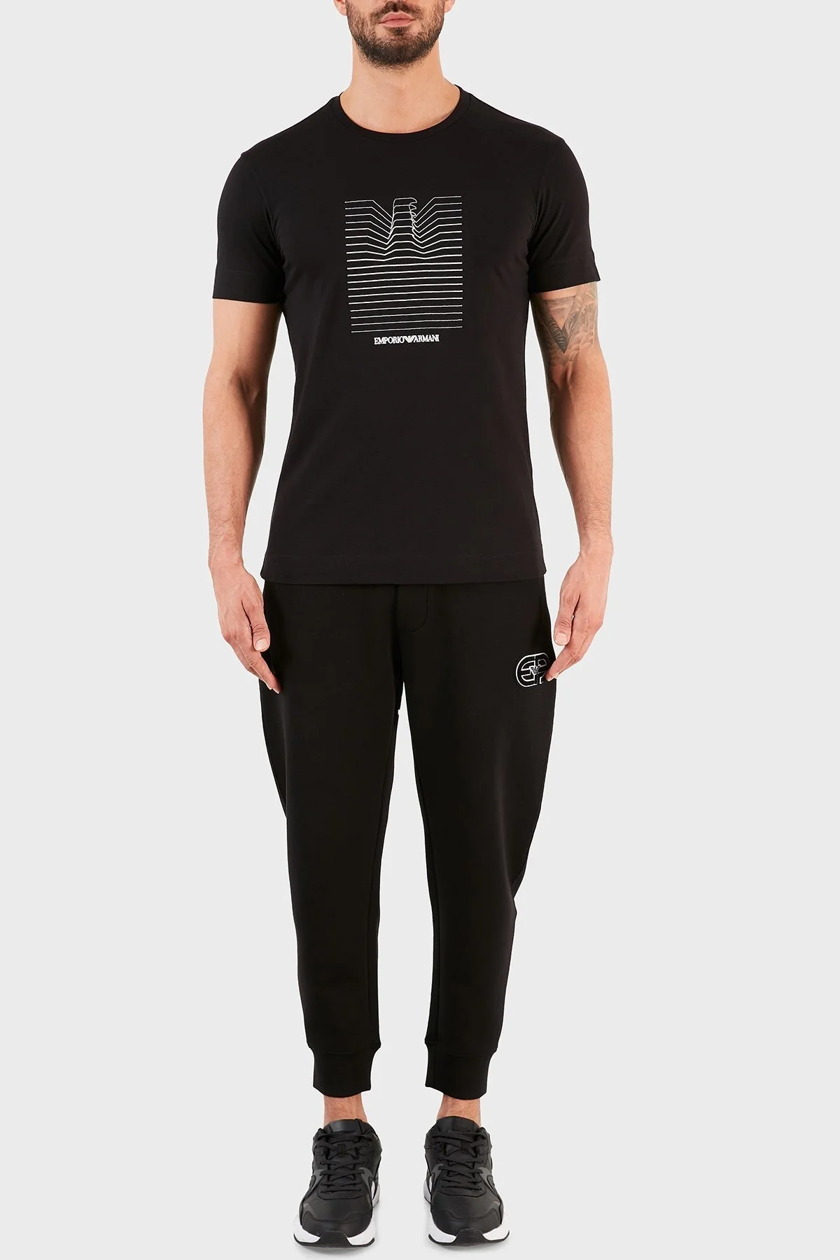 Emporio Armani Baskılı Bisiklet Yaka % 100 Pamuk Erkek T Shirt S 3K1TL8 1JULZ 0999 SİYAH - 5