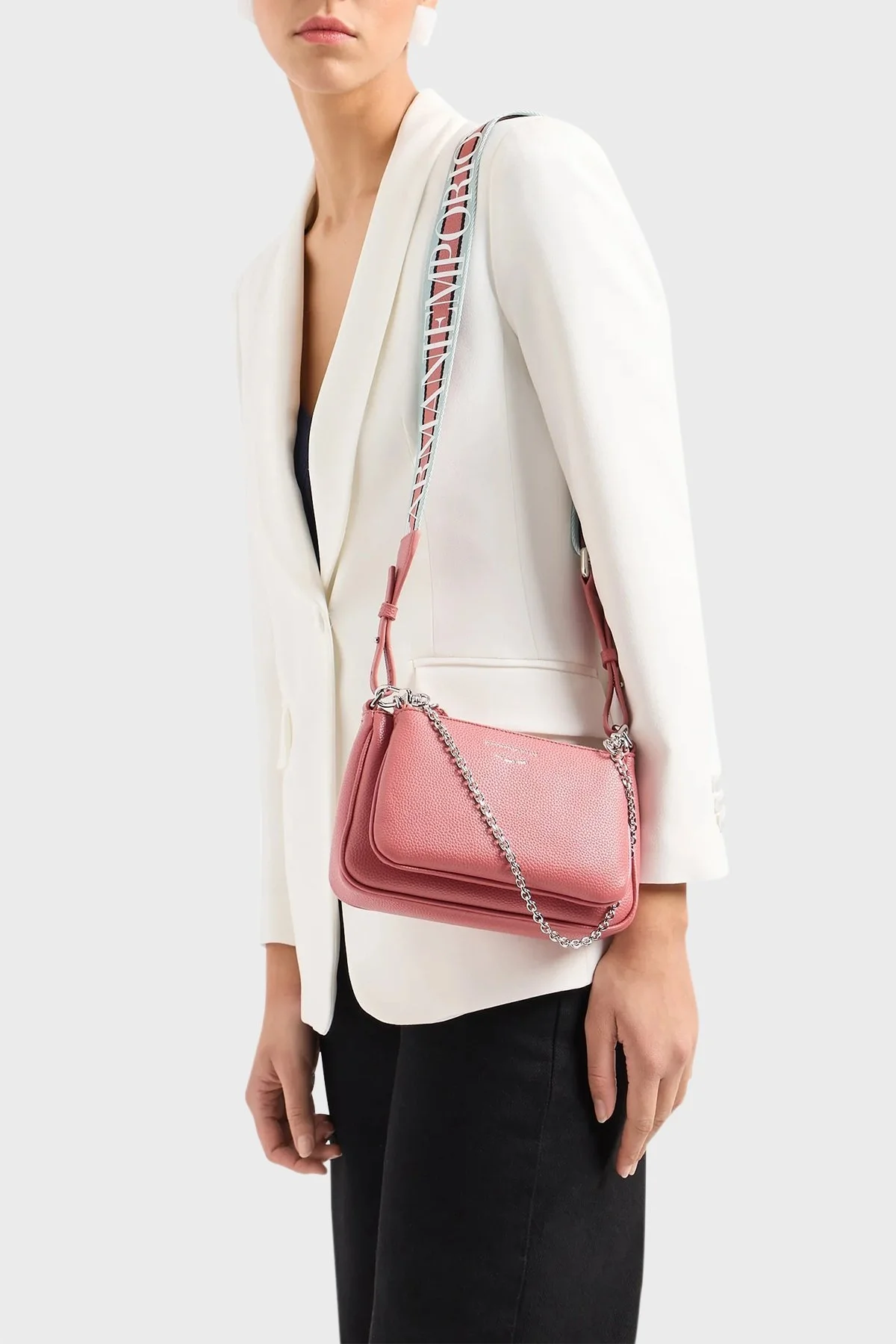 Emporio Armani Fermuarlı Çıkarılabilir Ön Bölmeli ve Askılı Bayan Çanta Y3H317 YFO5E 80654 GÜL KURUSU - 8