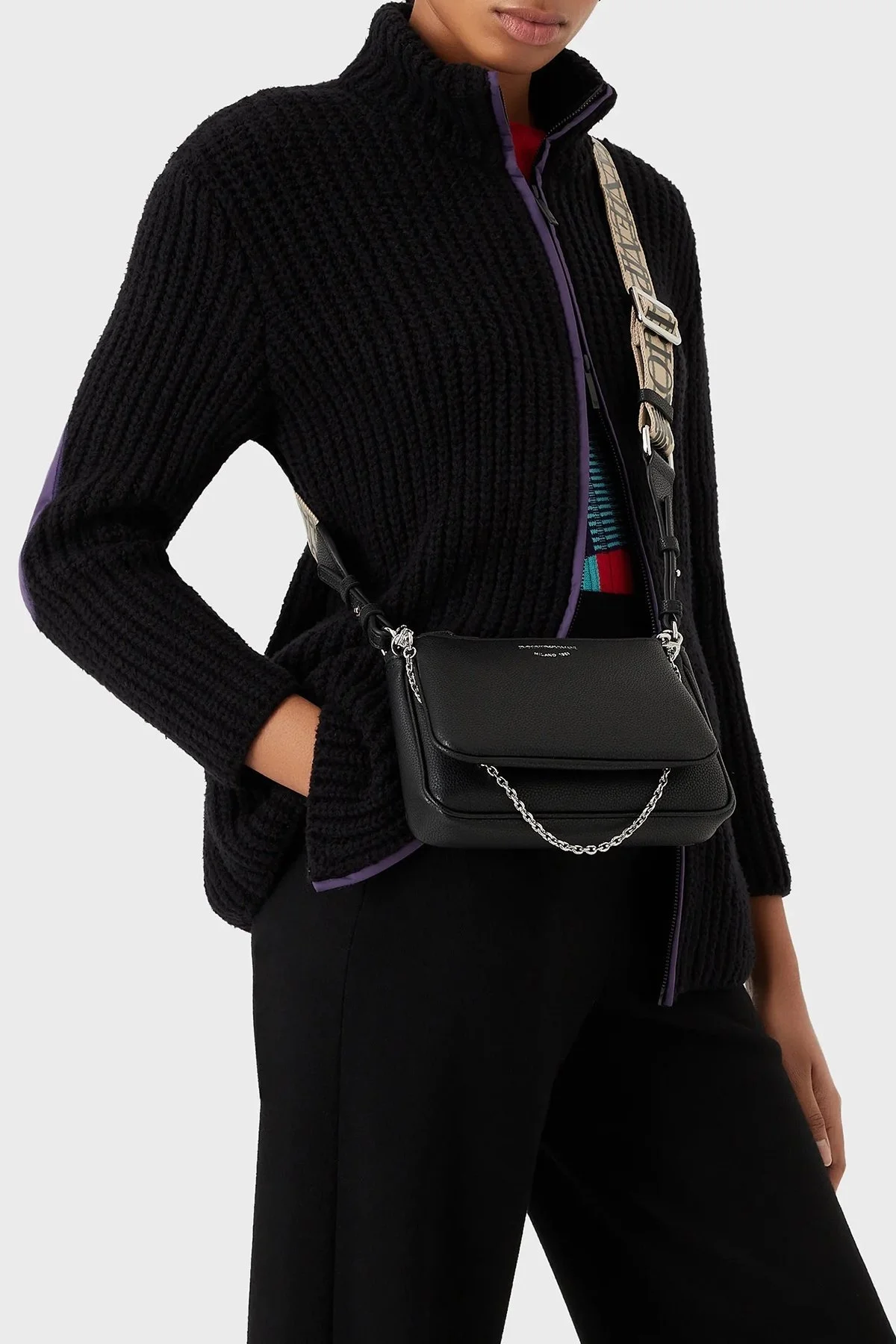 Emporio Armani Fermuarlı Çıkarılabilir Ön Bölmeli ve Askılı Bayan Çanta Y3H317 YFO5E 88440 SİYAH - 9