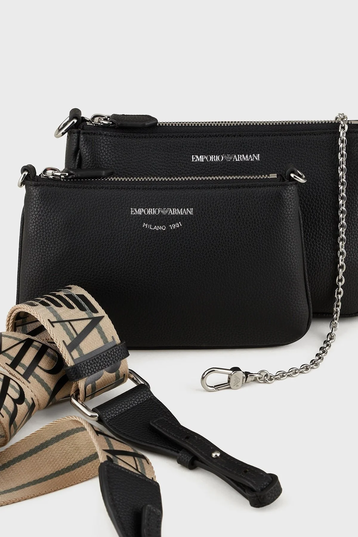 Emporio Armani Fermuarlı Çıkarılabilir Ön Bölmeli ve Askılı Bayan Çanta Y3H317 YFO5E 88440 SİYAH - 13