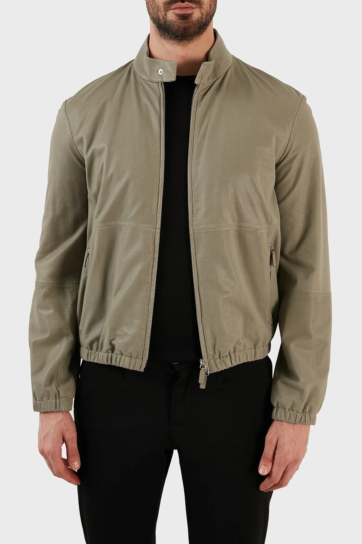 Emporio Armani Fermuarlı Dik Yaka Hakiki Deri Spor Erkek Ceket D41R86 D1P86 618 AÇIK YEŞİL - 2