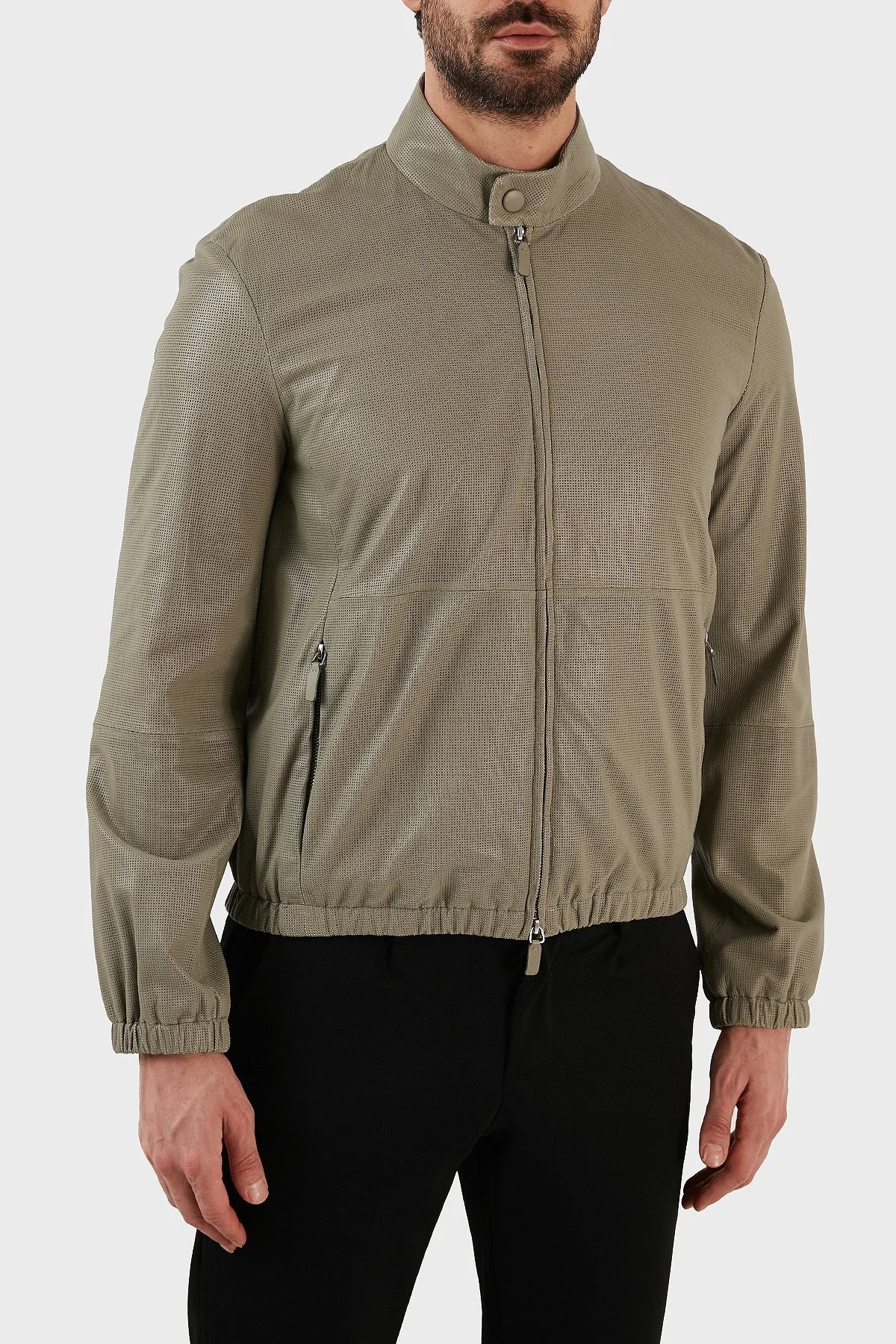 Emporio Armani Fermuarlı Dik Yaka Hakiki Deri Spor Erkek Ceket D41R86 D1P86 618 AÇIK YEŞİL - 3