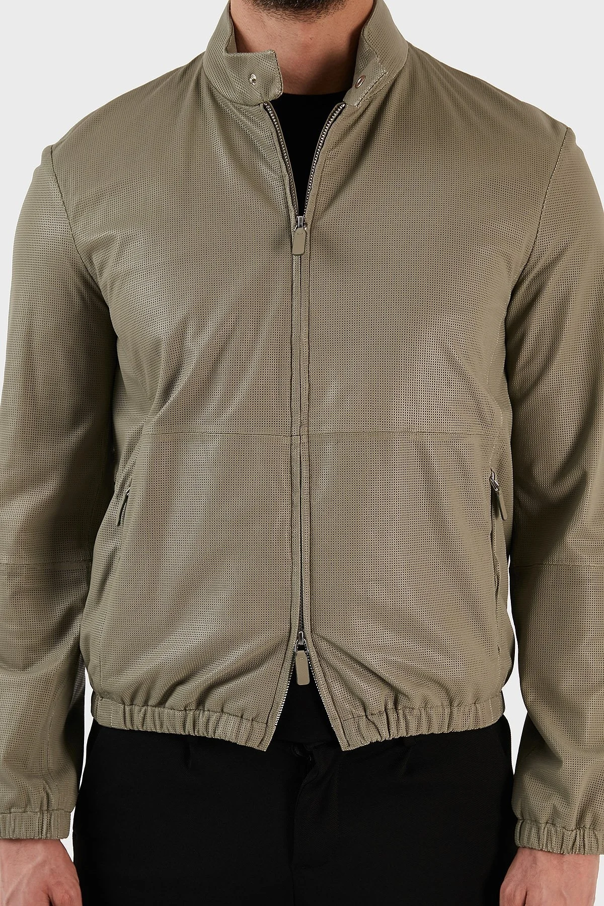 Emporio Armani Fermuarlı Dik Yaka Hakiki Deri Spor Erkek Ceket D41R86 D1P86 618 AÇIK YEŞİL - 4