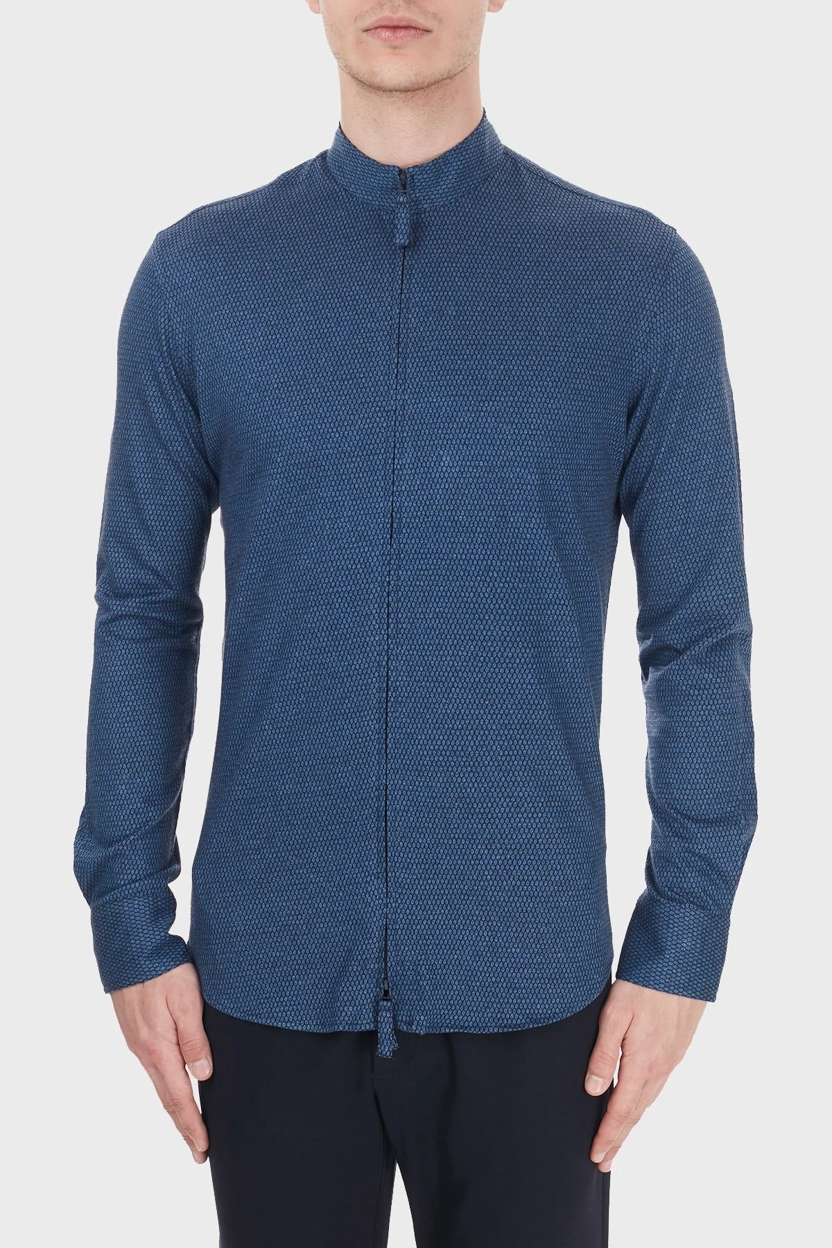 Emporio Armani Fermuarlı Dik Yaka Uzun Kollu Erkek Gömlek 91SM9L 912F0 042 LACİVERT - 1