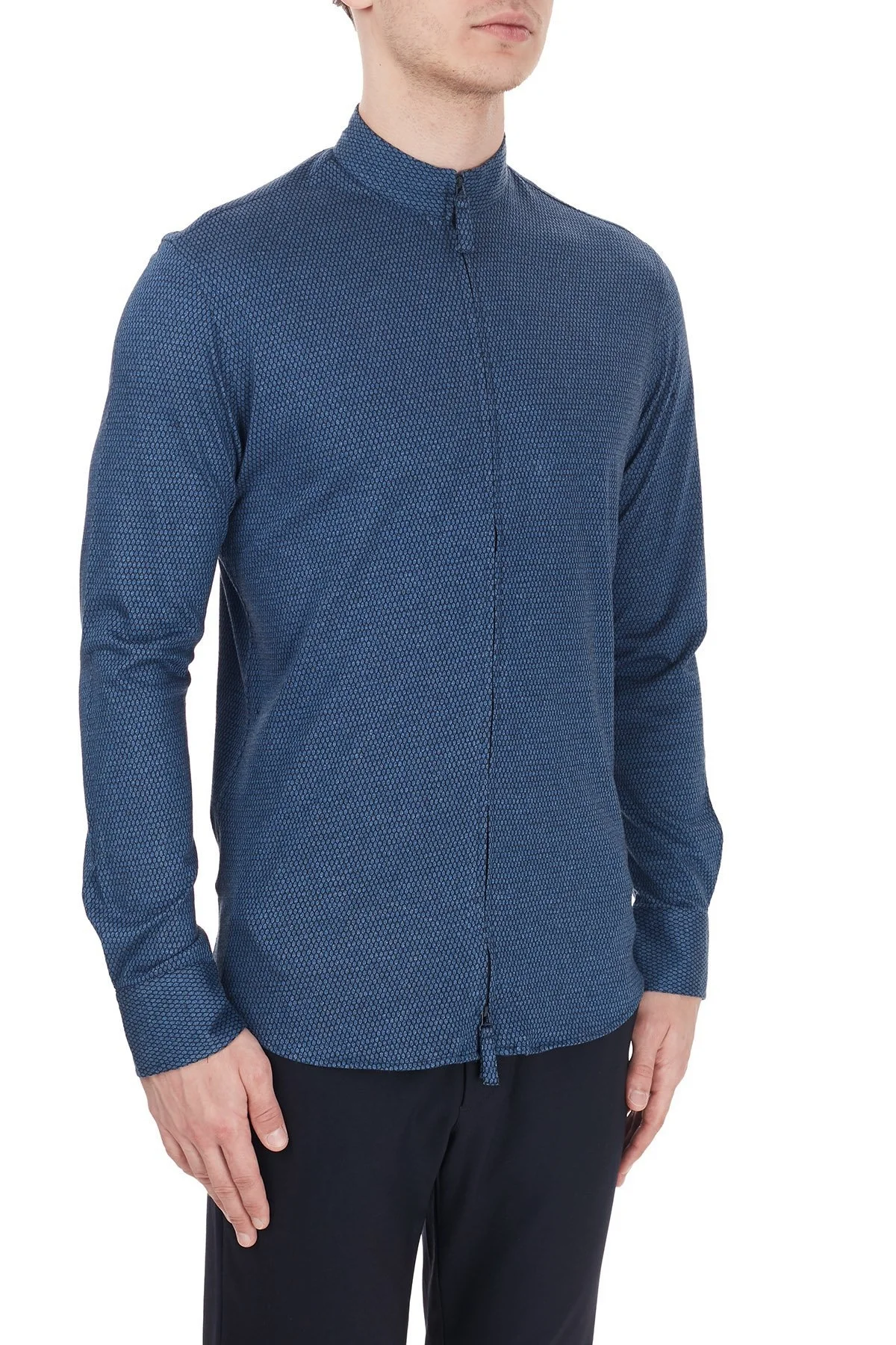 Emporio Armani Fermuarlı Dik Yaka Uzun Kollu Erkek Gömlek 91SM9L 912F0 042 LACİVERT - 4