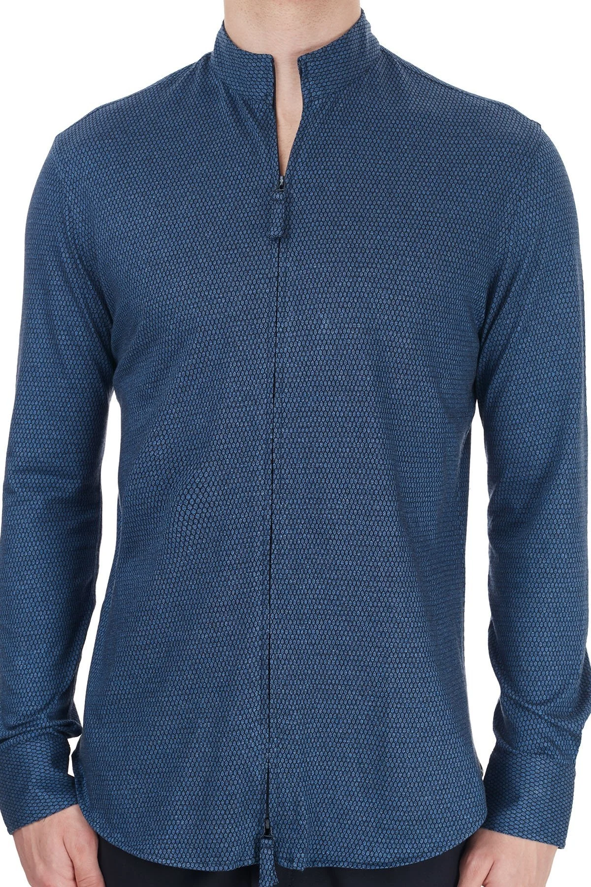 Emporio Armani Fermuarlı Dik Yaka Uzun Kollu Erkek Gömlek 91SM9L 912F0 042 LACİVERT - 6