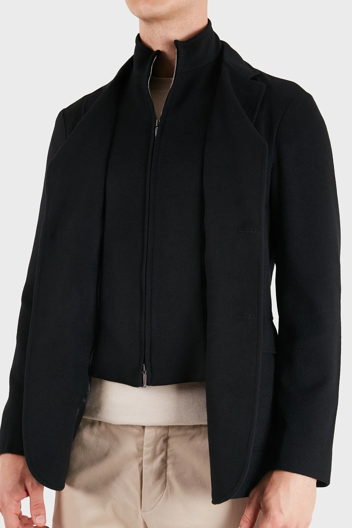 Emporio Armani Fermuarlı İç Astarlı Yün ve Kaşmir Karışımlı Blazer Erkek Ceket EM006670 AF17835 UC001 Siyah - 5