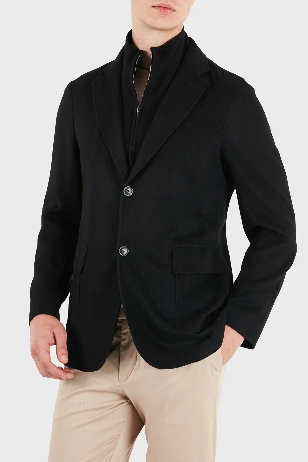 Emporio Armani Fermuarlı İç Astarlı Yün ve Kaşmir Karışımlı Blazer Erkek Ceket EM006670 AF17835 UC001 Siyah - 6