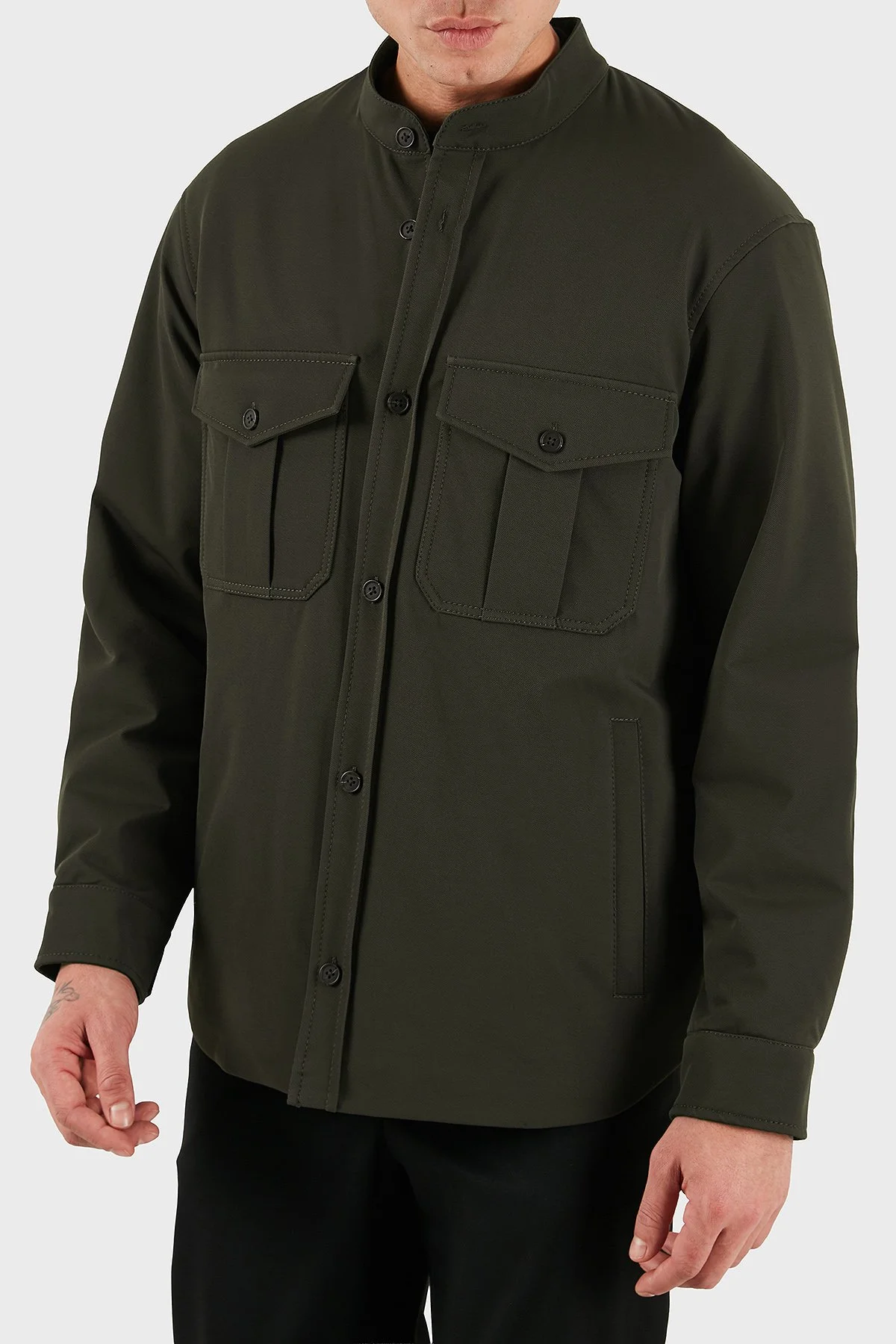 Emporio Armani Göğüs Cep Detaylı Comfort Fit Dik Yaka Düğmeli Erkek Ceket EM003695 AF18502 U8120 HAKİ - 1