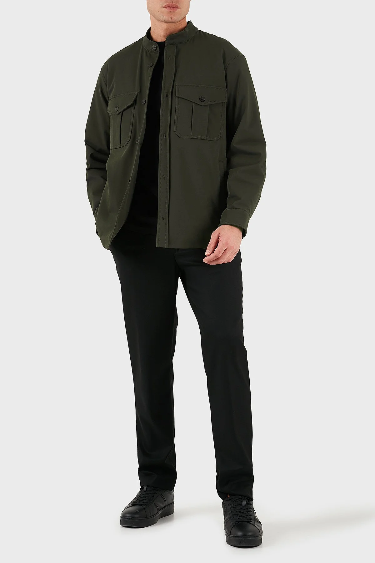 Emporio Armani Göğüs Cep Detaylı Comfort Fit Dik Yaka Düğmeli Erkek Ceket EM003695 AF18502 U8120 HAKİ - 2