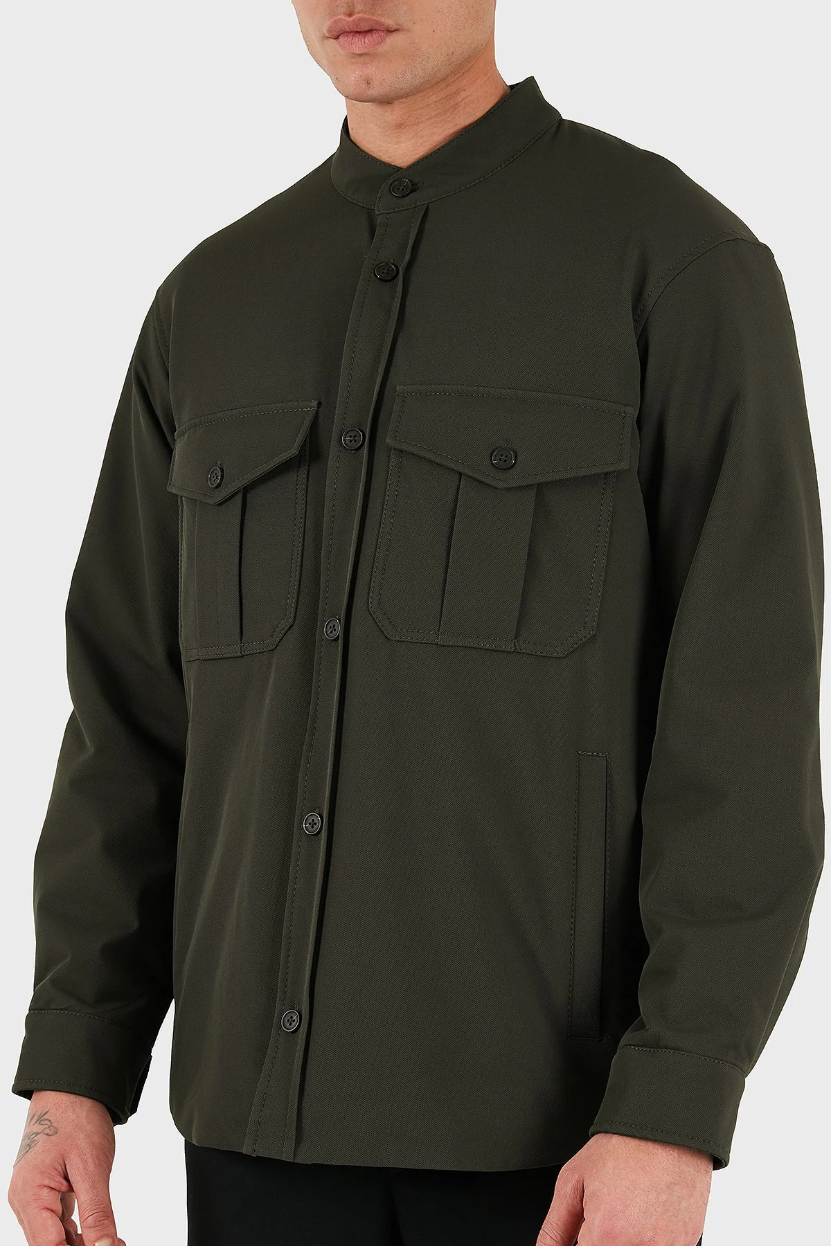 Emporio Armani Göğüs Cep Detaylı Comfort Fit Dik Yaka Düğmeli Erkek Ceket EM003695 AF18502 U8120 HAKİ - 4