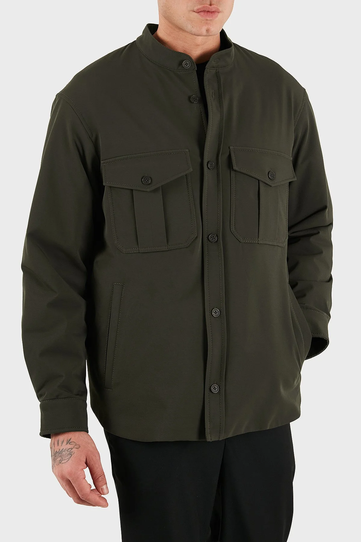 Emporio Armani Göğüs Cep Detaylı Comfort Fit Dik Yaka Düğmeli Erkek Ceket EM003695 AF18502 U8120 HAKİ - 5