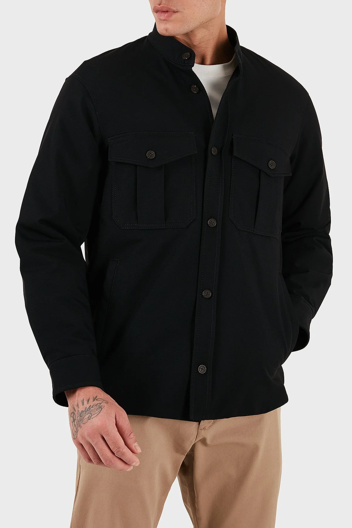 Emporio Armani Göğüs Cep Detaylı Comfort Fit Dik Yaka Düğmeli Erkek Ceket EM003695 AF18502 UC001 SİYAH - 1