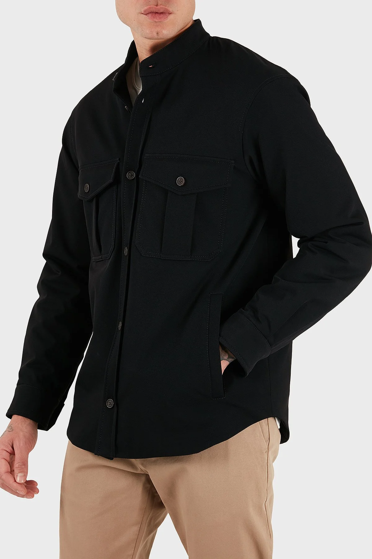 Emporio Armani Göğüs Cep Detaylı Comfort Fit Dik Yaka Düğmeli Erkek Ceket EM003695 AF18502 UC001 SİYAH - 4