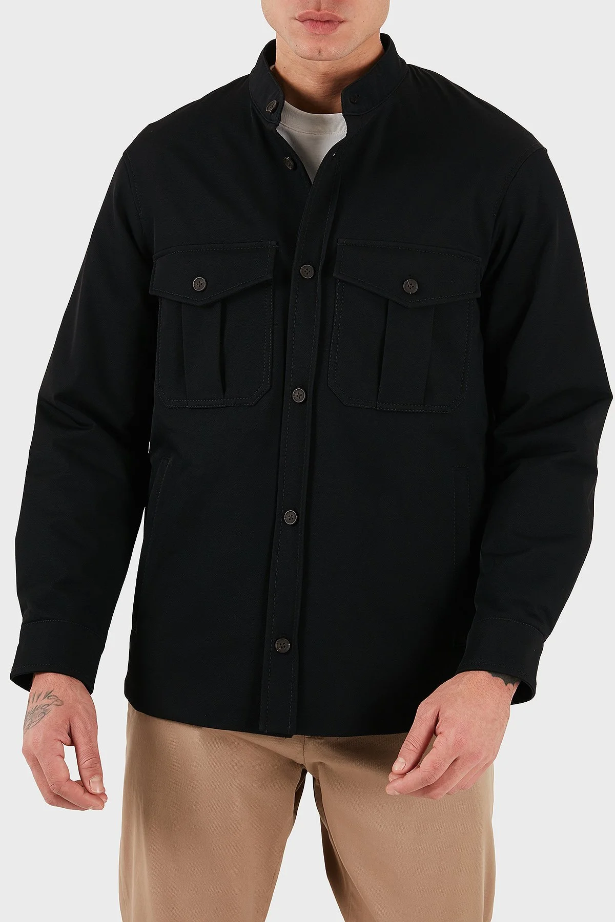 Emporio Armani Göğüs Cep Detaylı Comfort Fit Dik Yaka Düğmeli Erkek Ceket EM003695 AF18502 UC001 SİYAH - 5