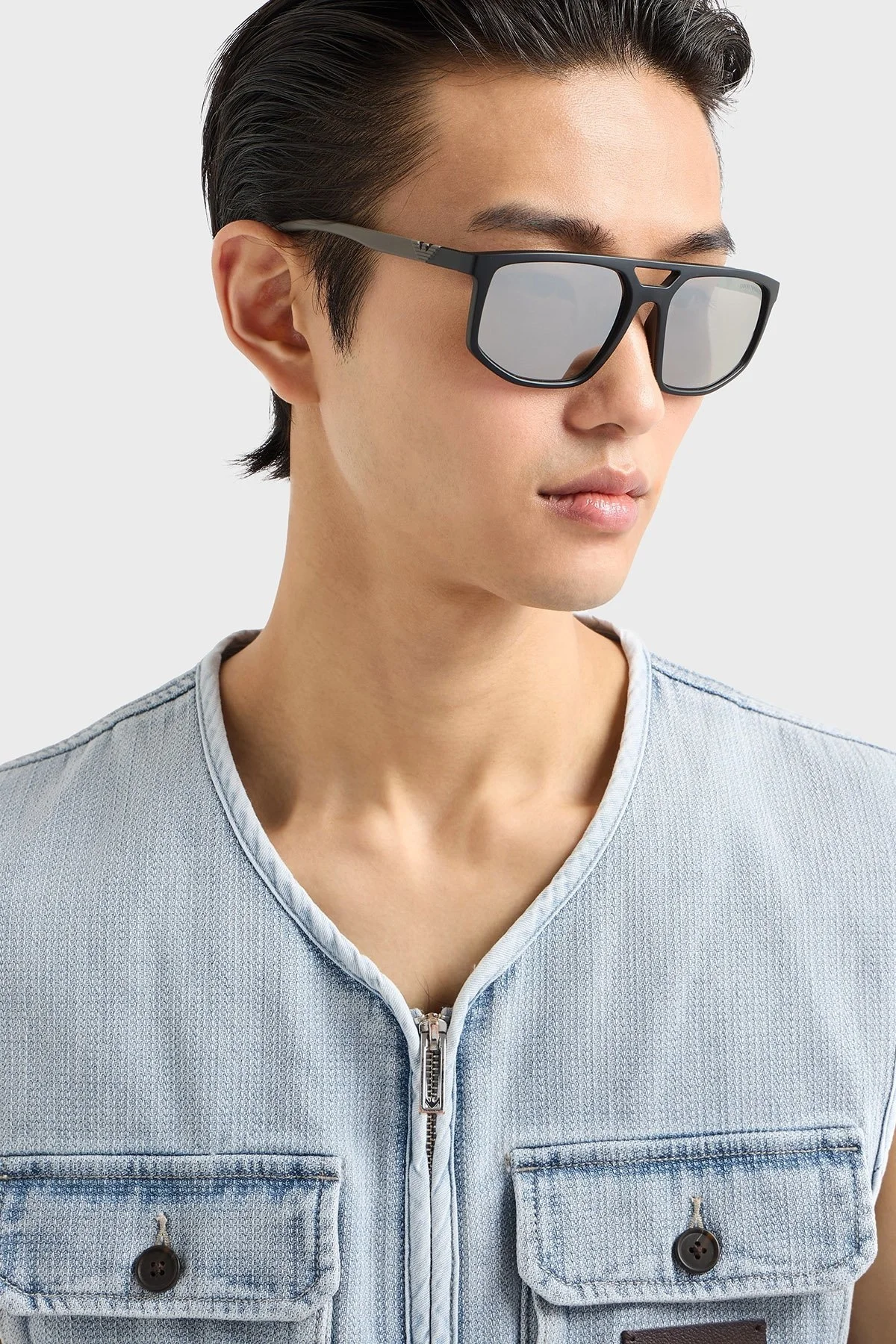 Emporio Armani Güneş Erkek Gözlük 0EA4248U 50016G 58 Mat Siyah-Açık Gri Aynalı Gümü - 7